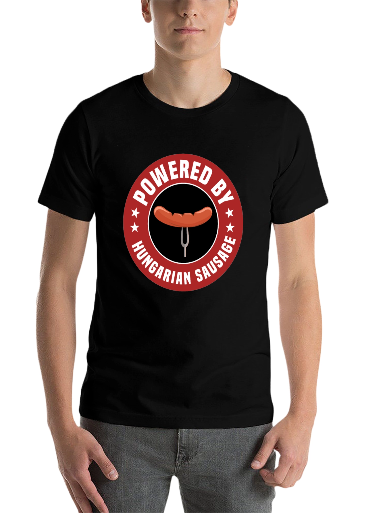 Black Hungarian Sausage T-Shirt - Powered by Funny Tee view 7
