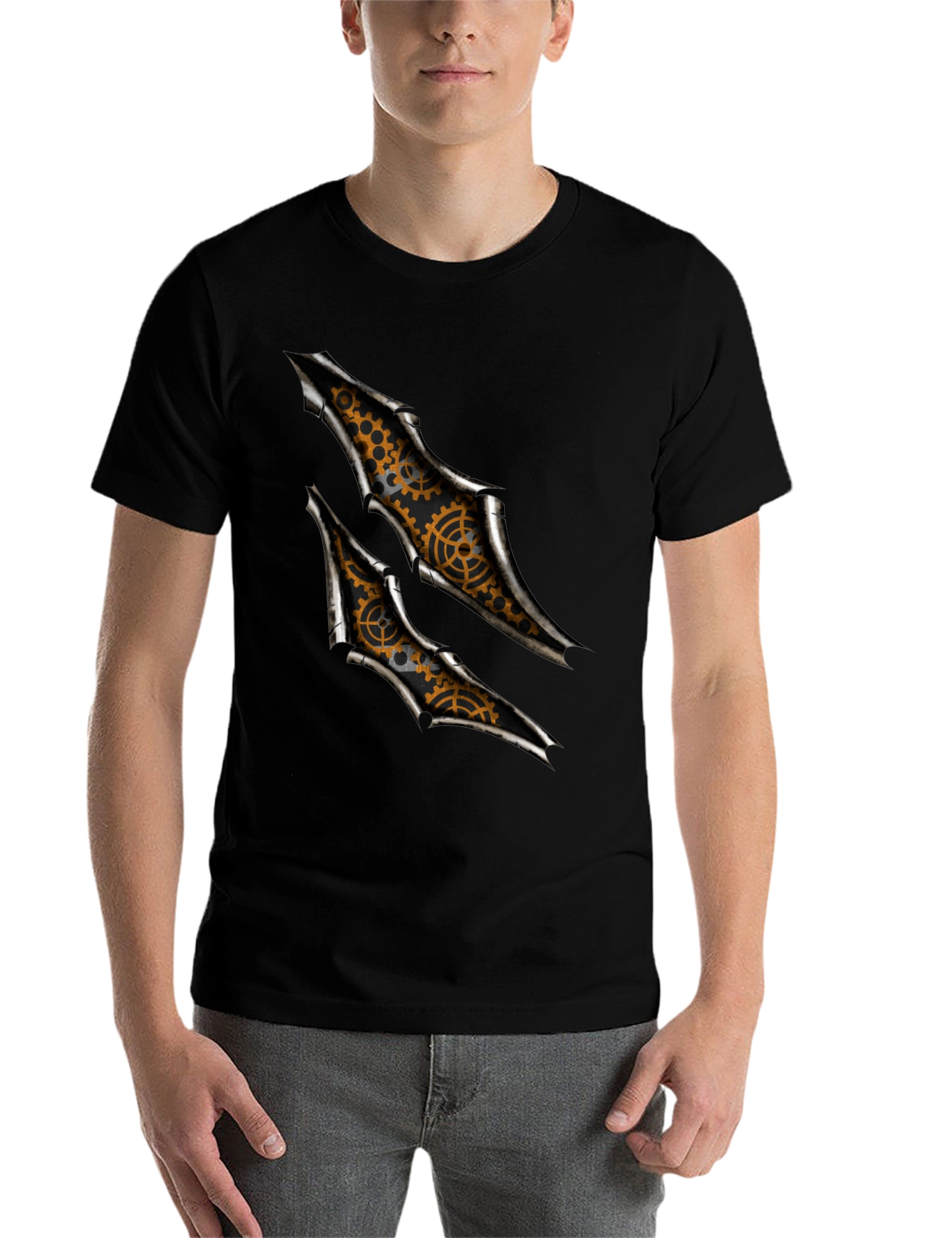 Black Steampunk Gears Graphic T-Shirt view 7