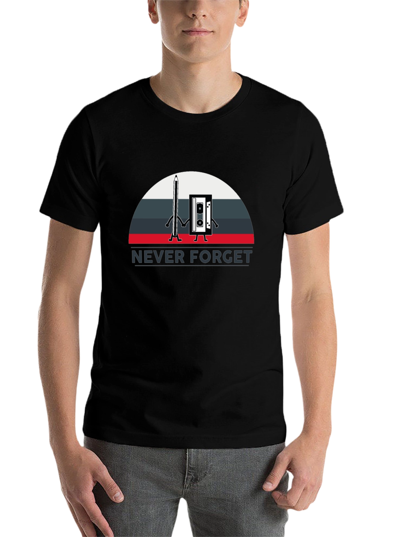 Black Retro "Never Forget" Graphic T-Shirt view 7