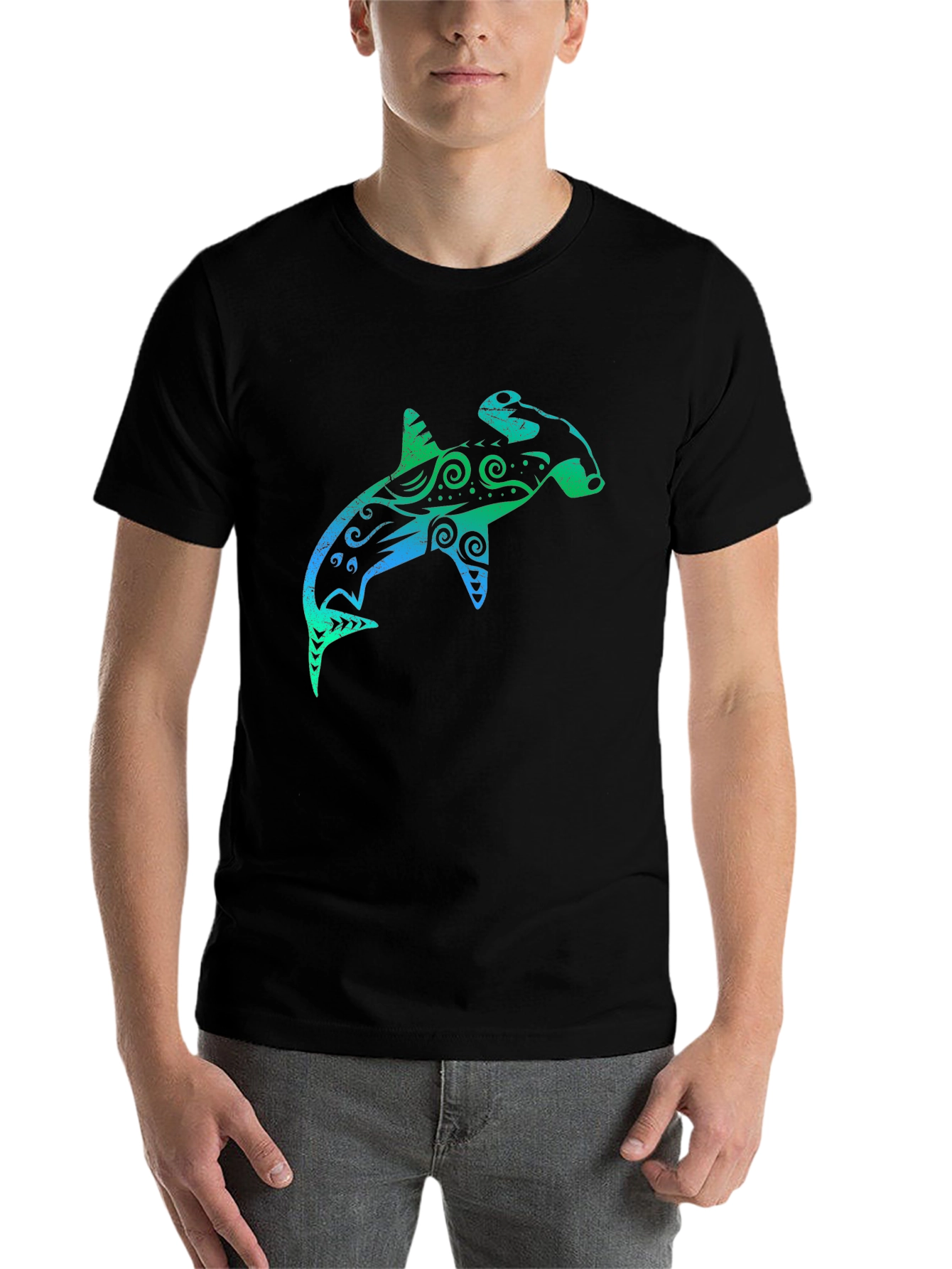 Black Hammerhead Shark Graphic T-Shirt - Black view 7