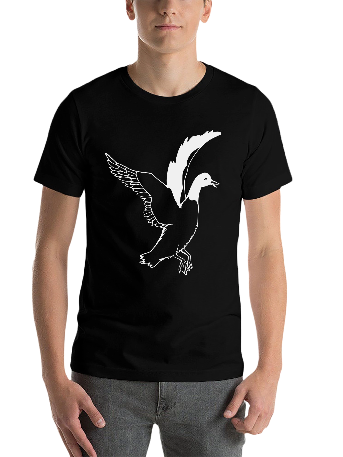 Black Men's Black T-shirt with Flying Duck Graphic view 7
