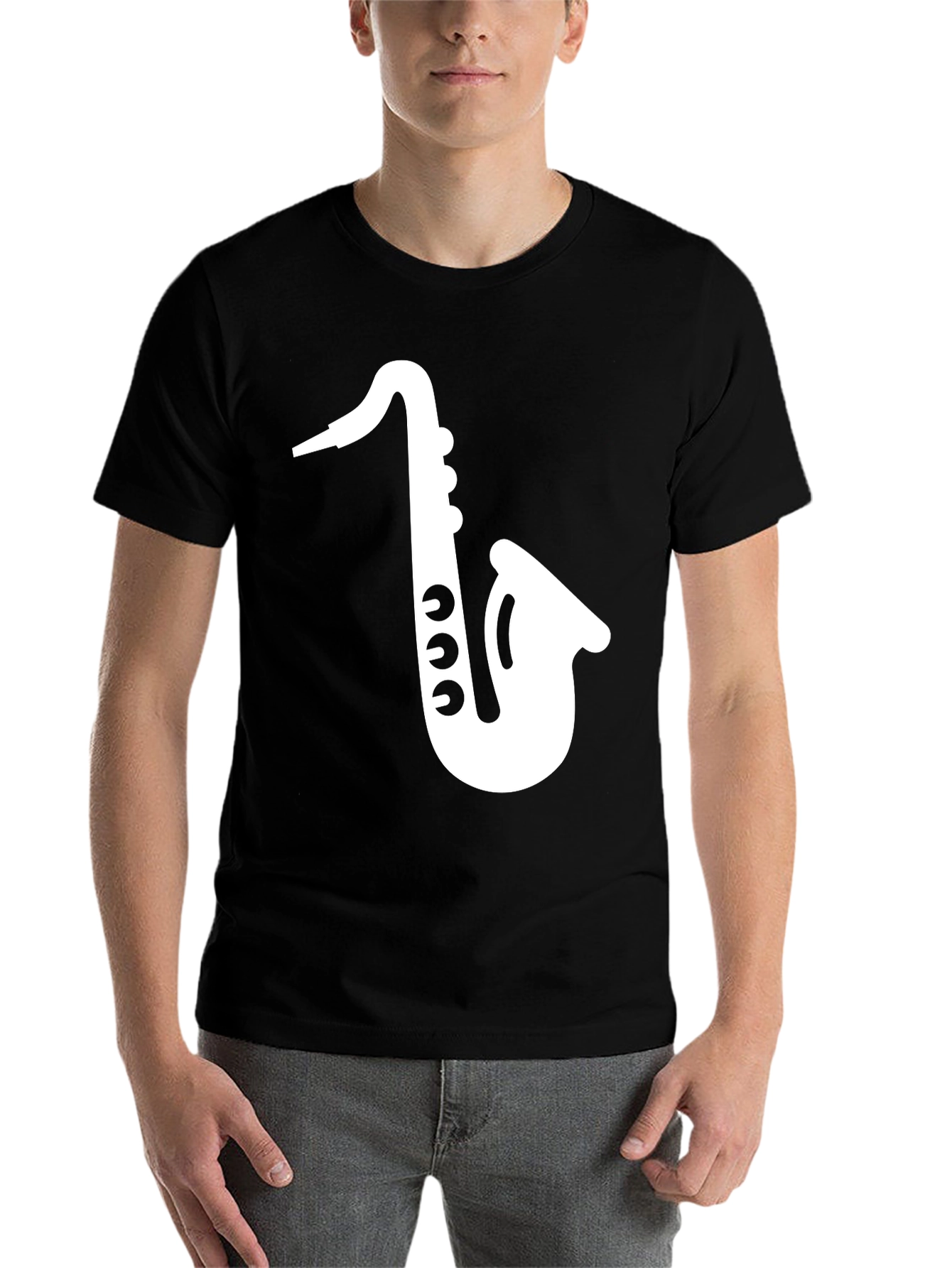 Black Saxophone Graphic Tee - Black Cotton T-Shirt view 7