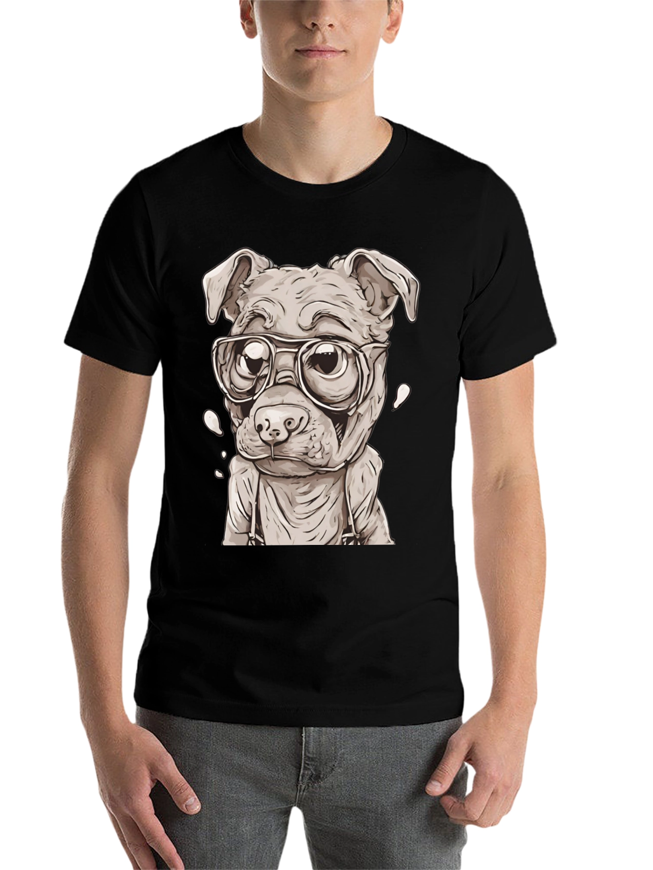 Black Hipster Dog T-Shirt - Cute Animal Graphic Tee view 7