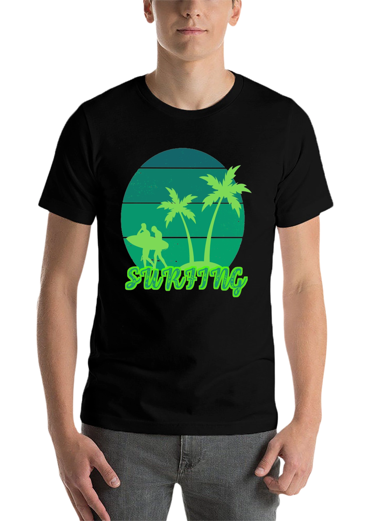 Black Surfing Vibes T-Shirt - Palm Tree Graphic Tee view 7