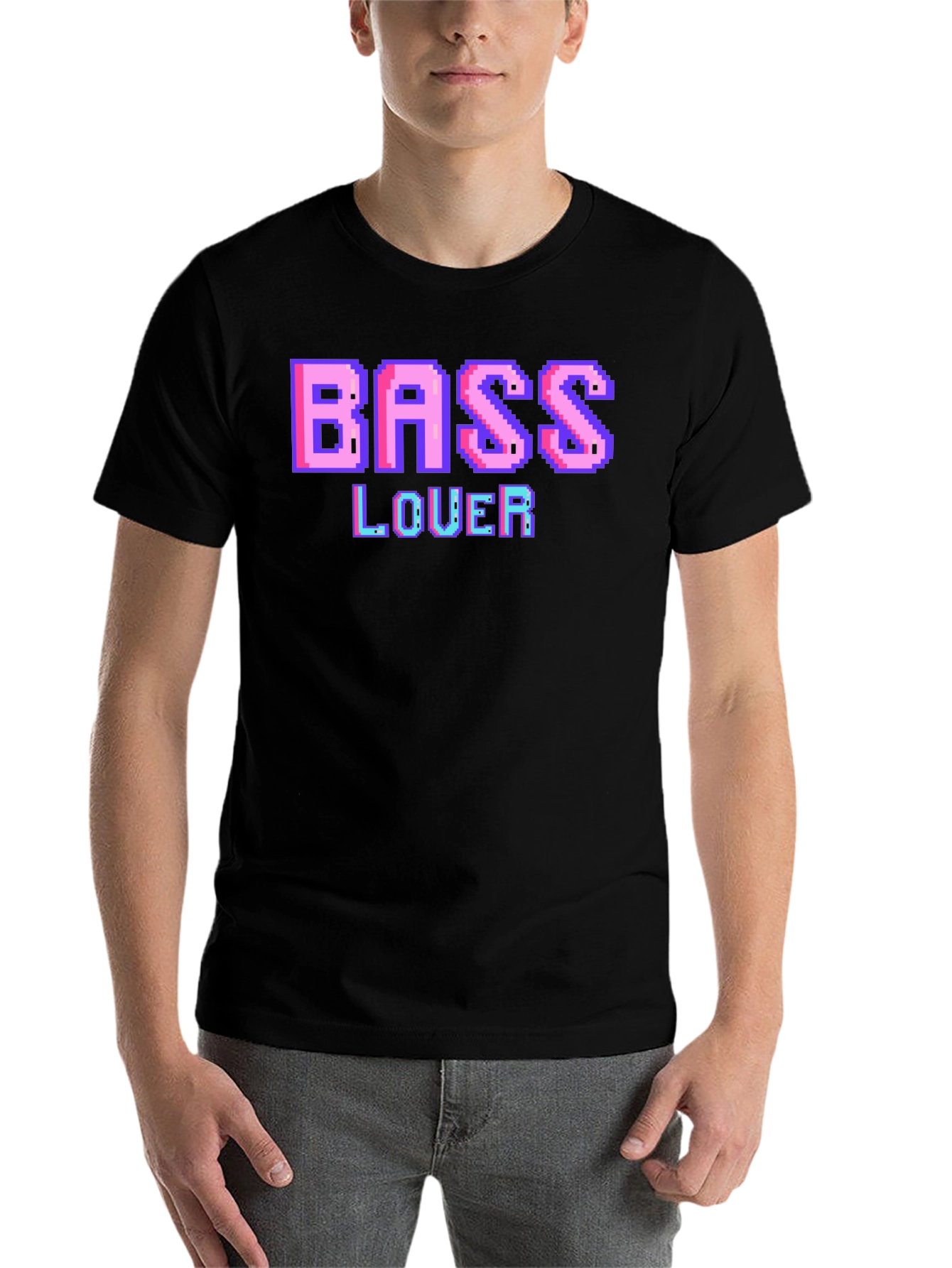 Black Retro Pixel Bass Lover Graphic Tee - Black view 7