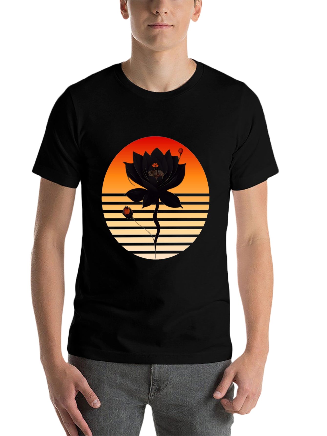 Black Sunset Lotus Graphic Tee view 7