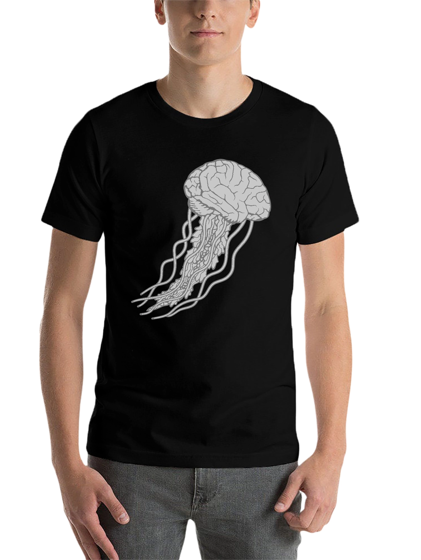 Black Brain Jellyfish Graphic T-Shirt view 7