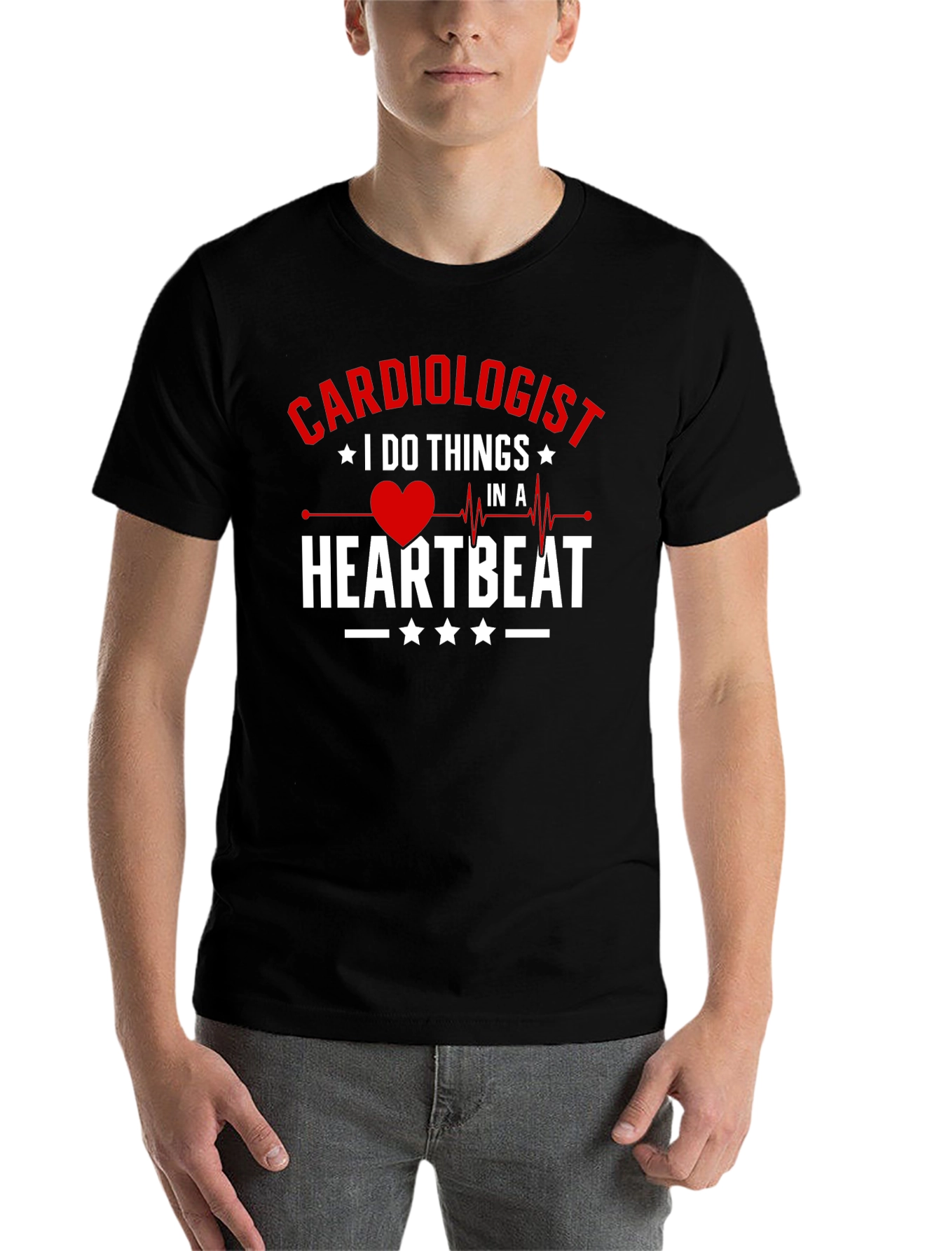 Black Cardiologist Heartbeat Graphic Tee - Black view 7