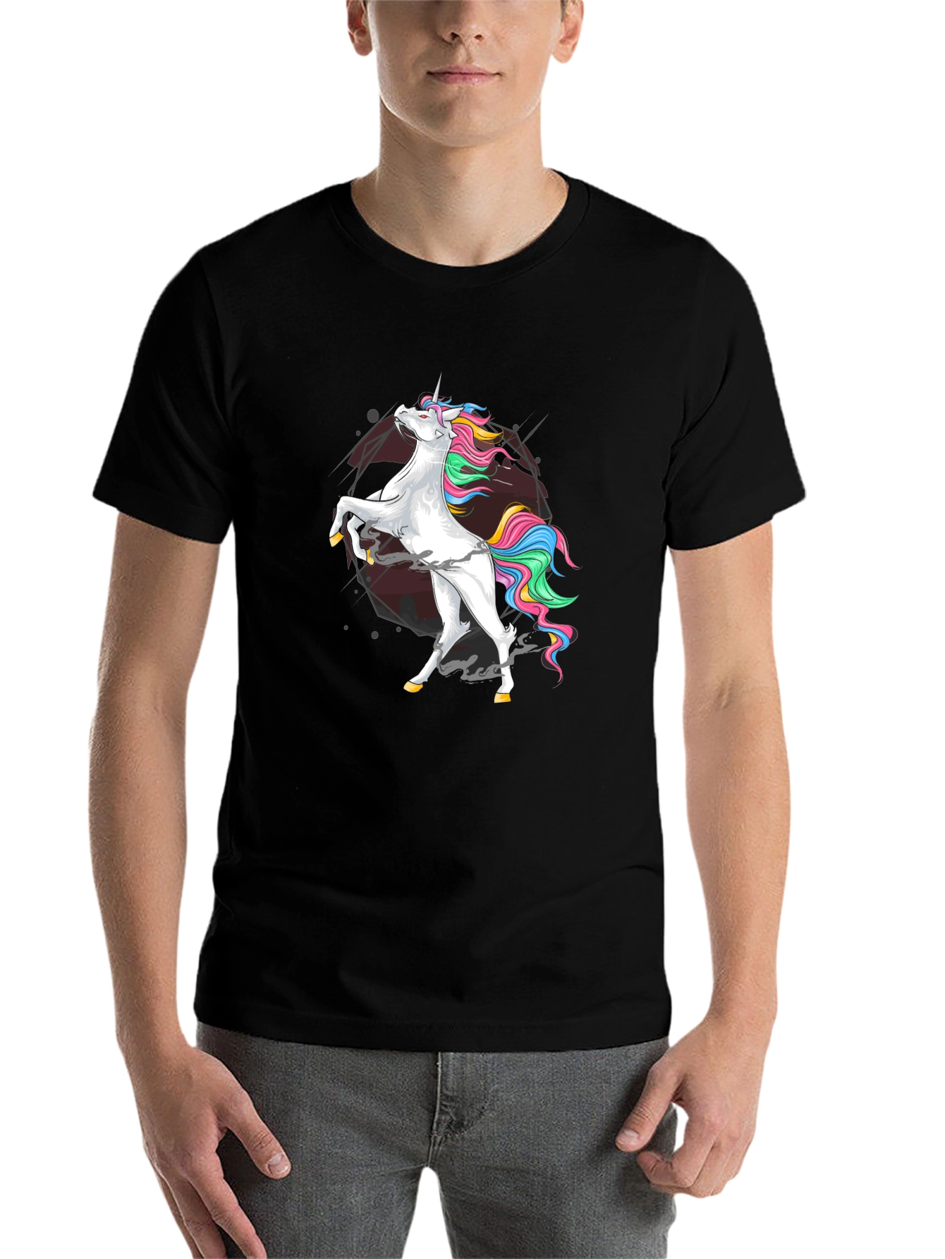 Black Unicorn Graphic Tee - Men's Black Cotton Shirt view 7