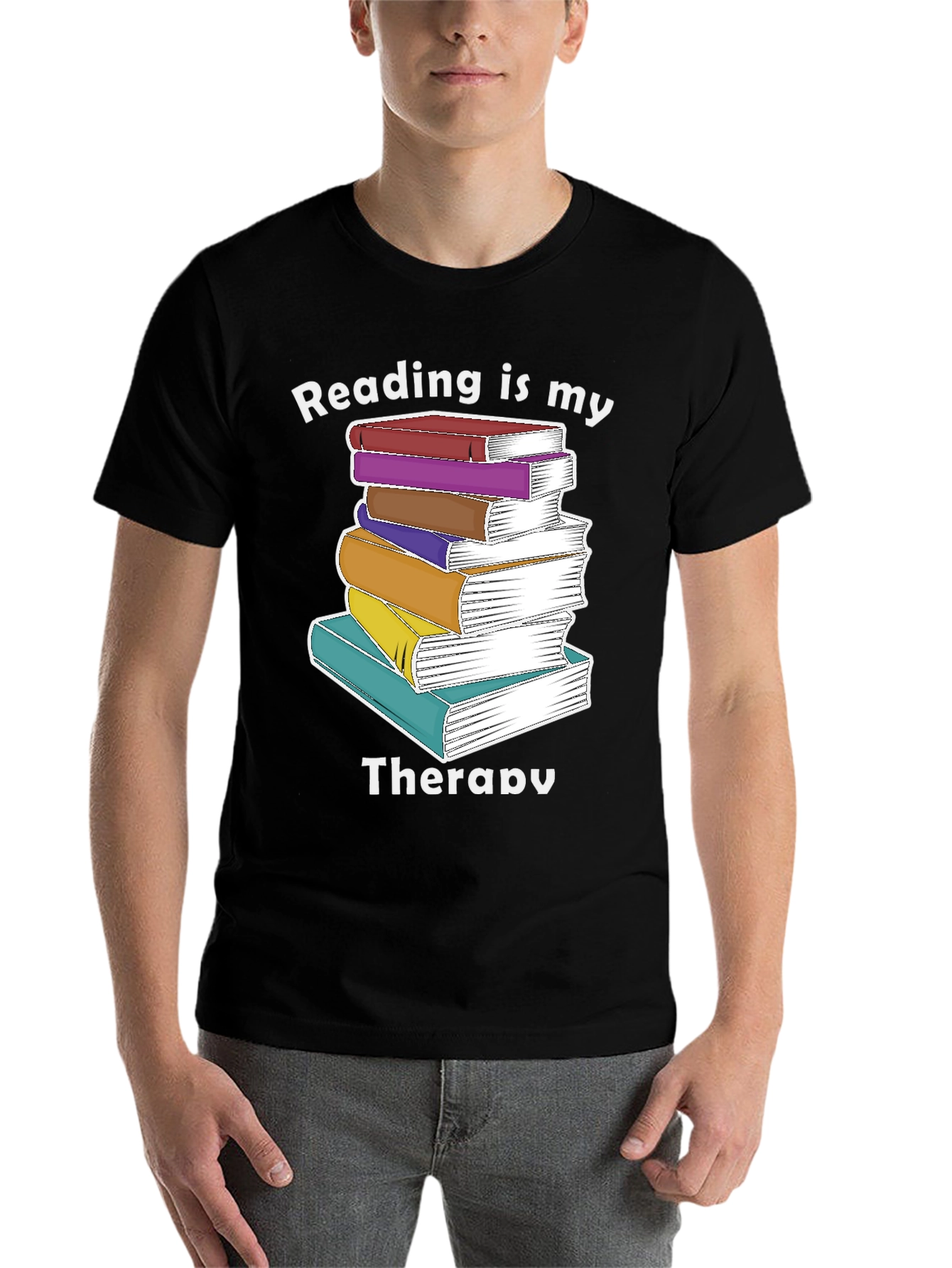 Black Reading Is My Therapy T-Shirt view 7