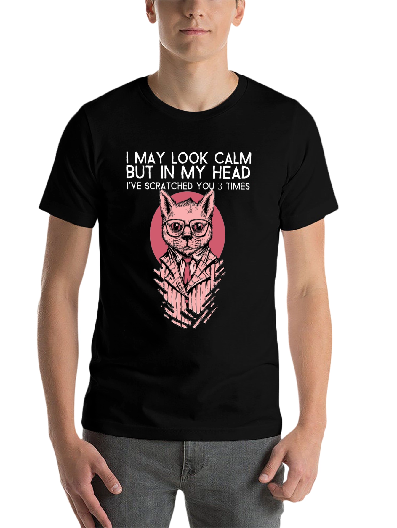Black Calm Cat Men's T-Shirt view 7