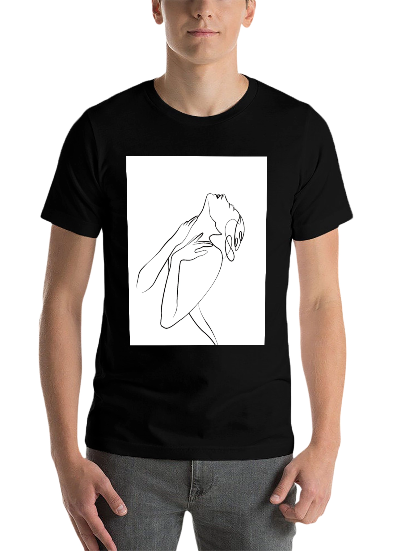 Black Abstract Line Art Graphic Tee - Unisex Black T-Shirt view 7