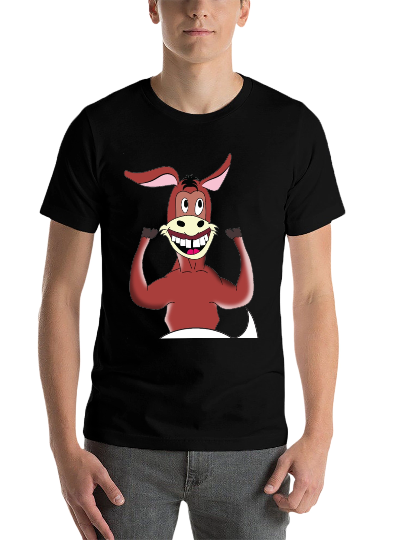 Black Cartoon Donkey Graphic Tee - Men's Black T-Shirt view 7