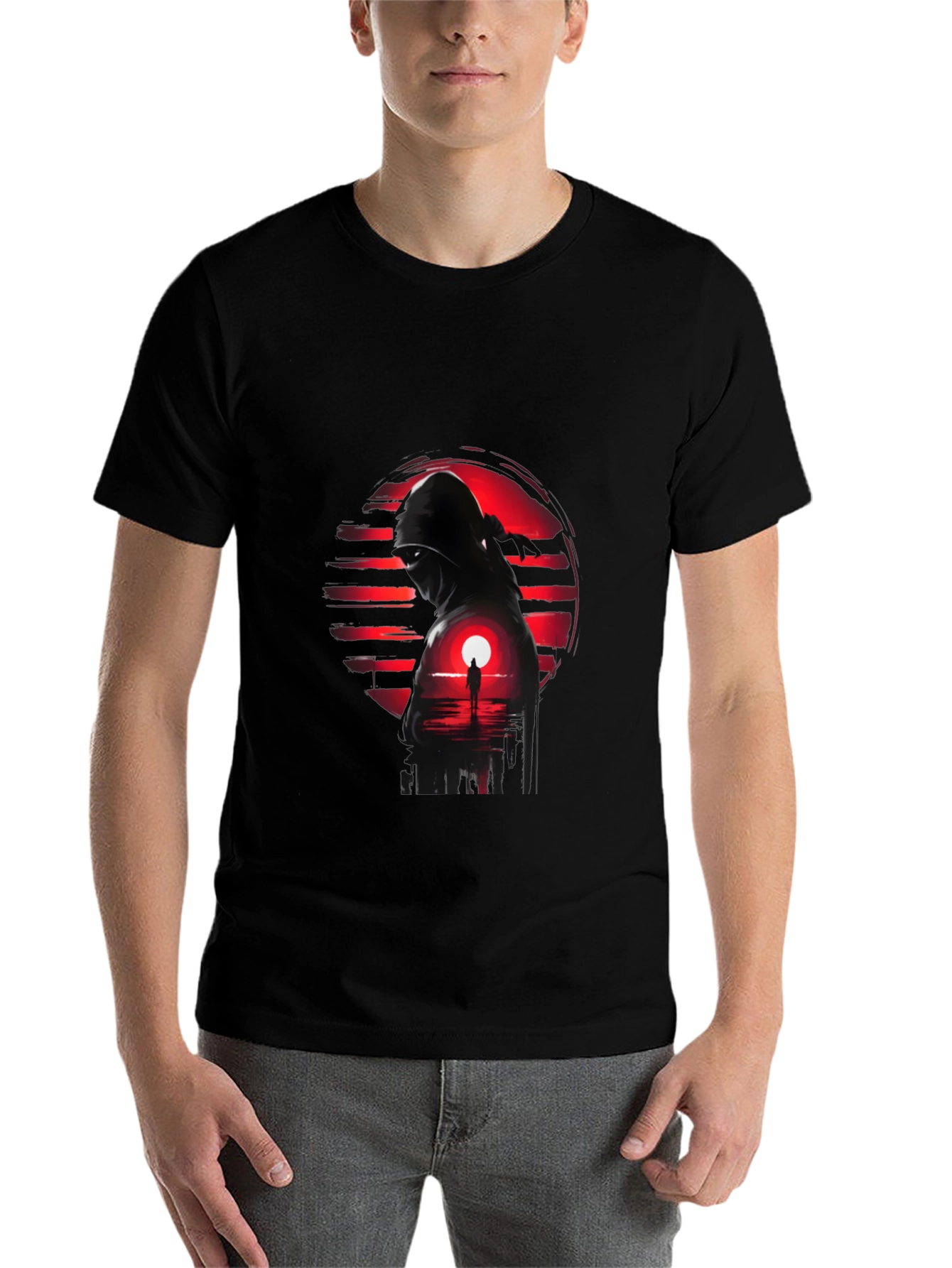 Black Ninja Sunset Graphic Tee - Cool Graphic T-Shirt view 7