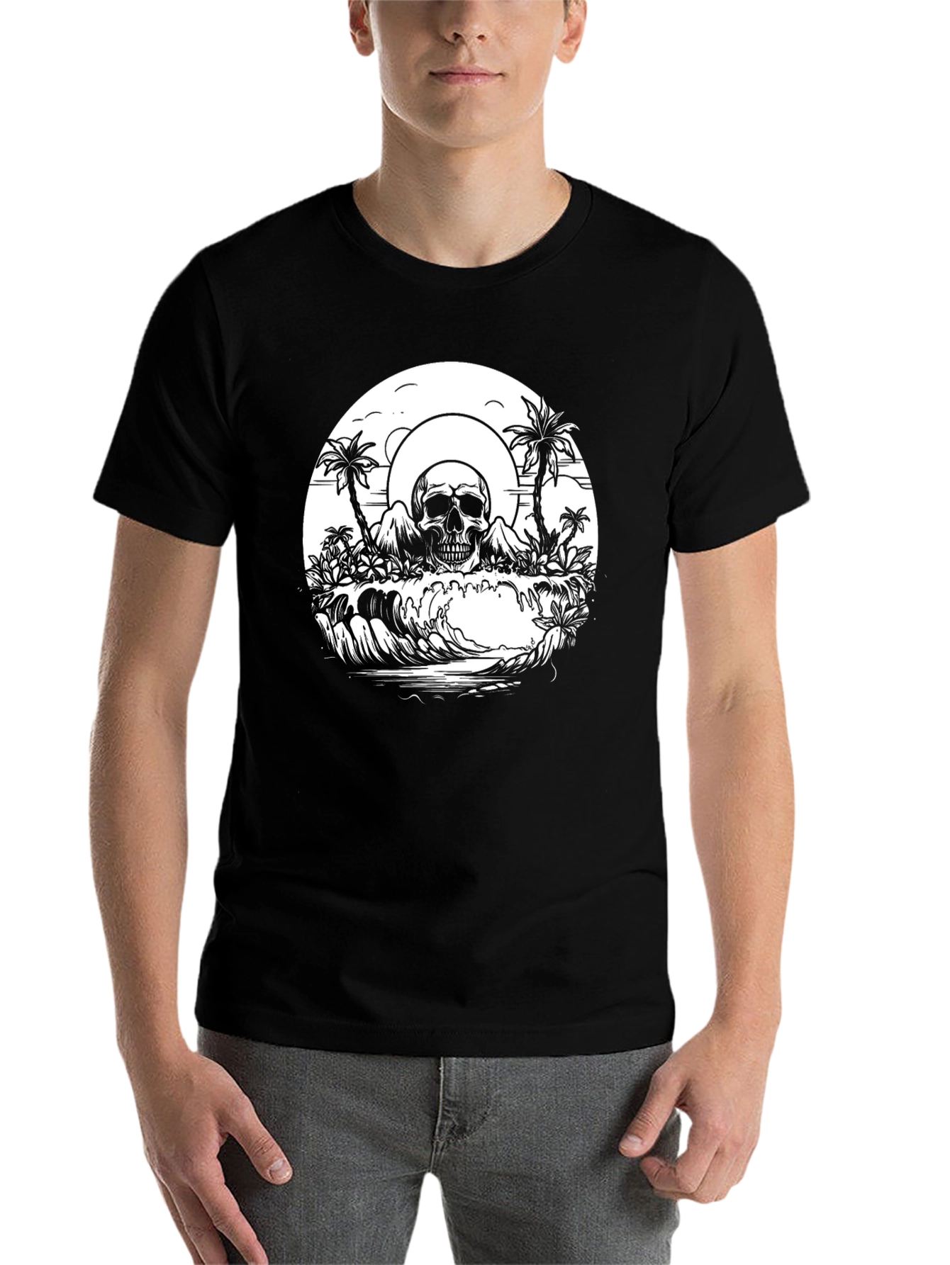 Black Skull Island Graphic Tee - Black Cotton T-Shirt view 7