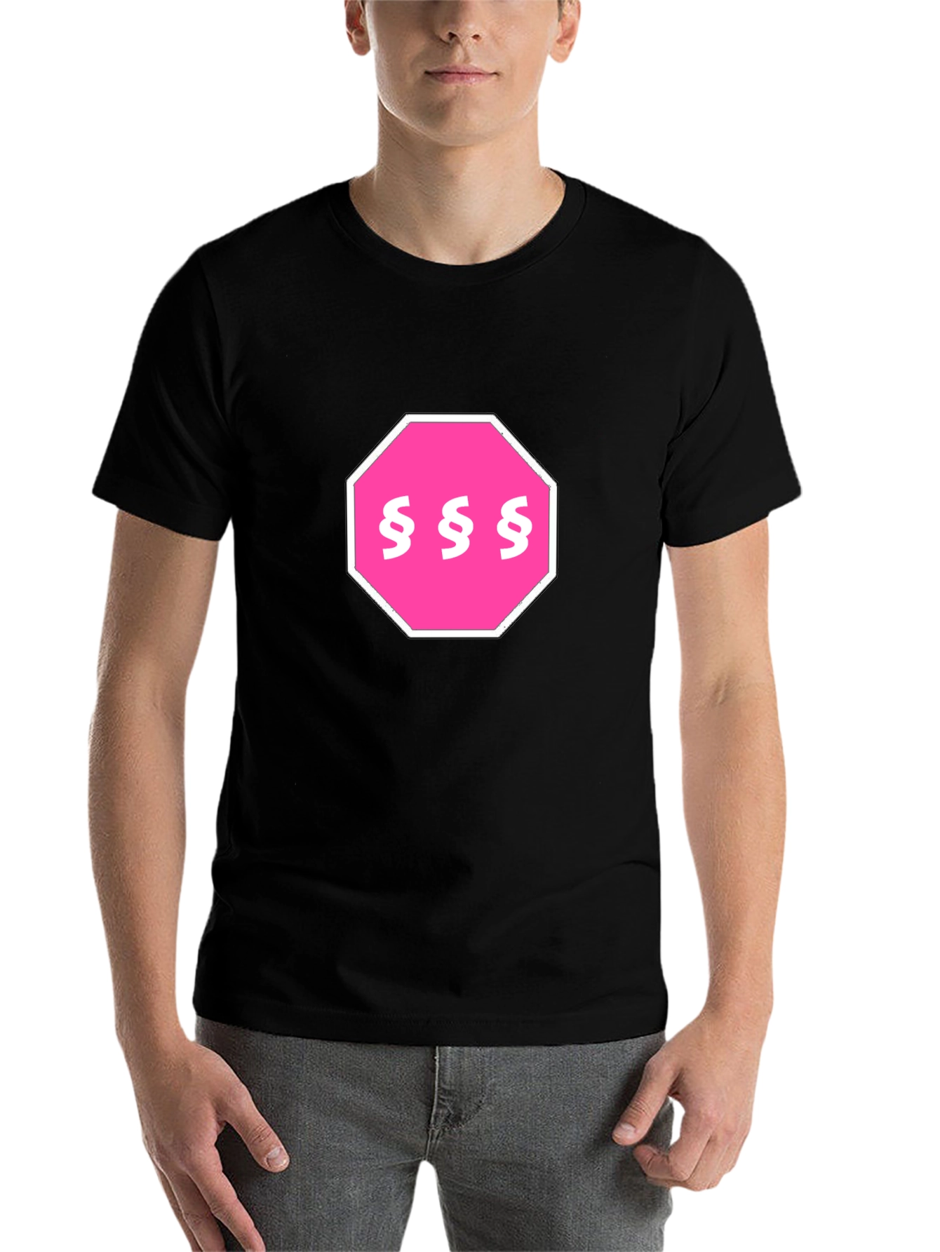 Black Pink Section Symbol Stop Sign T-Shirt view 7