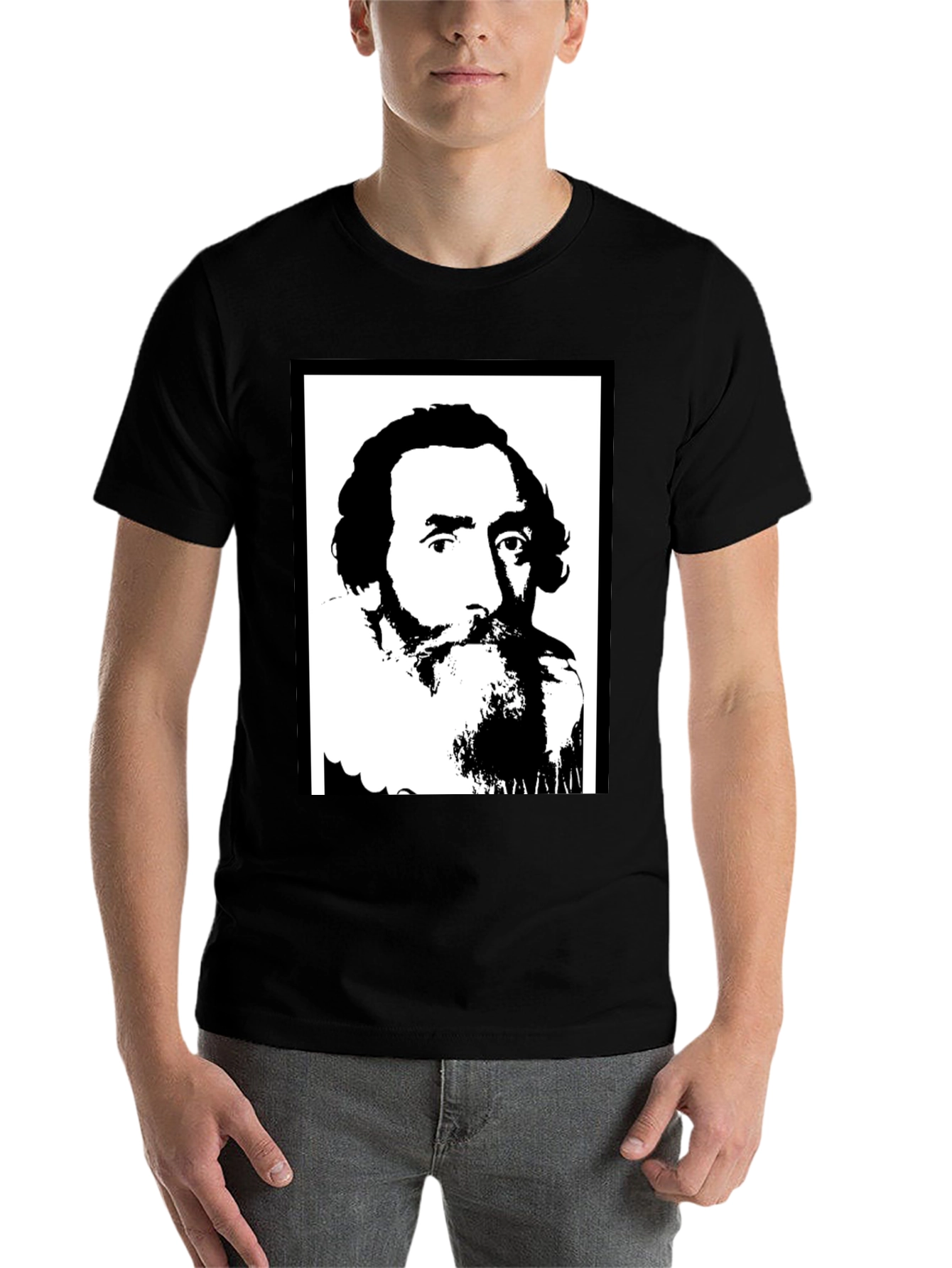 Black Vintage Portrait Graphic Black T-Shirt view 7