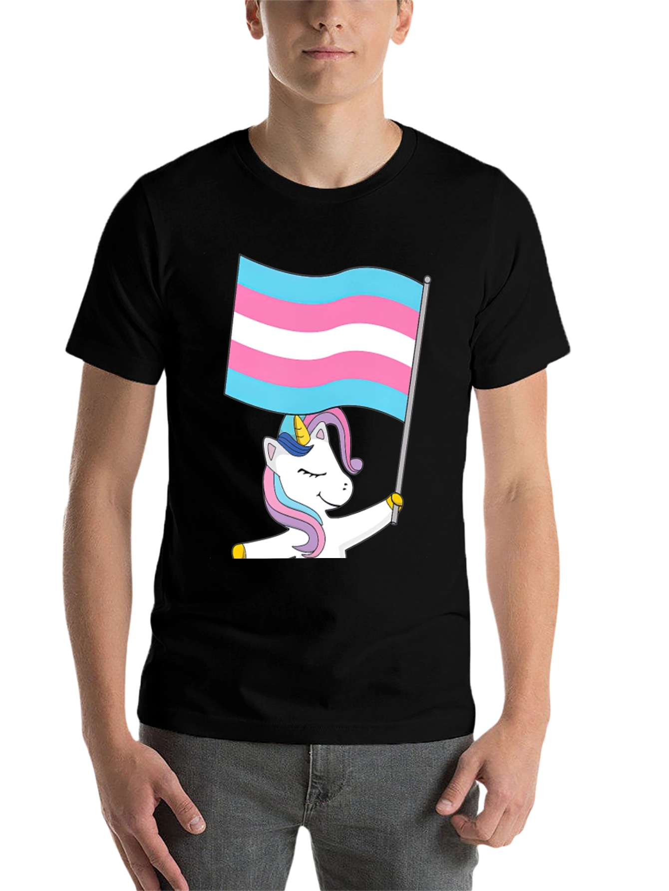 Black Transgender Unicorn Flag T-Shirt view 7