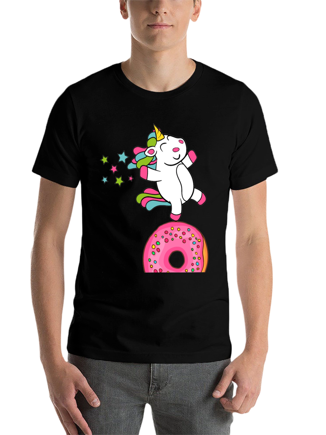 Black Unicorn Donut T-Shirt - Whimsical Graphic Tee view 7