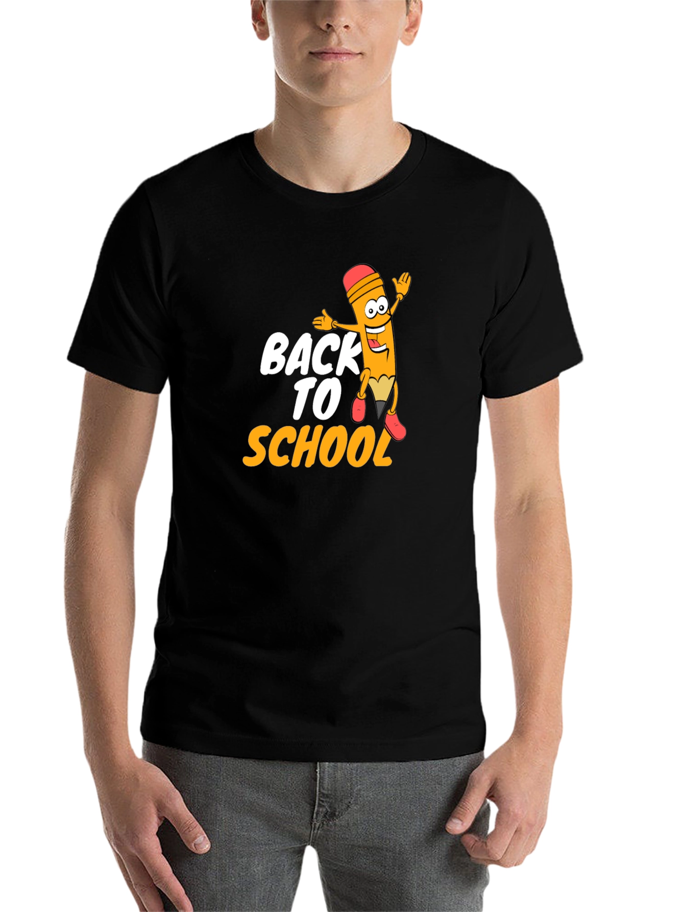 Black Back to School Pencil Cartoon Graphic T-Shirt view 7