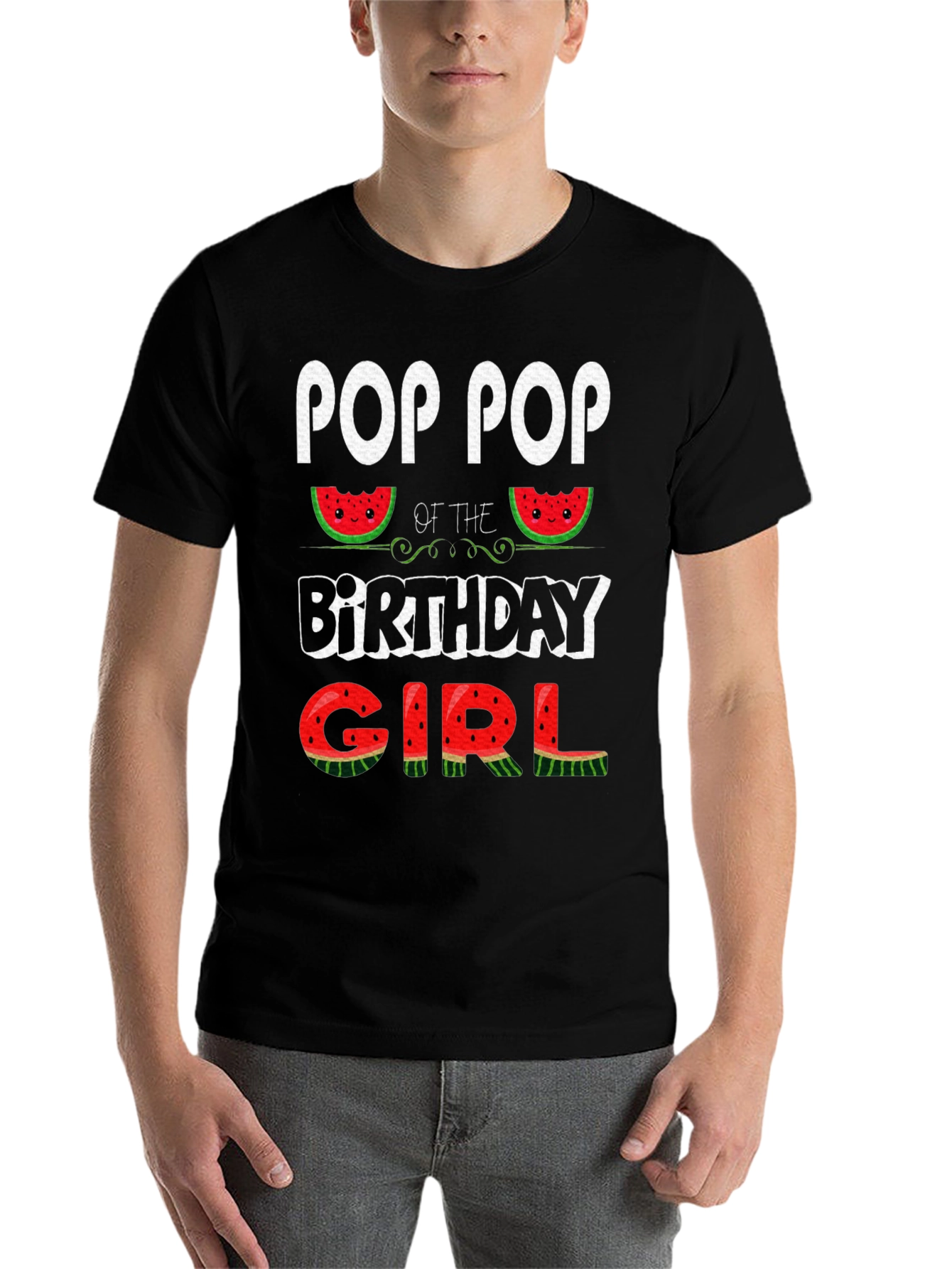 Black Pop Pop of the Birthday Girl Watermelon T-Shirt view 7