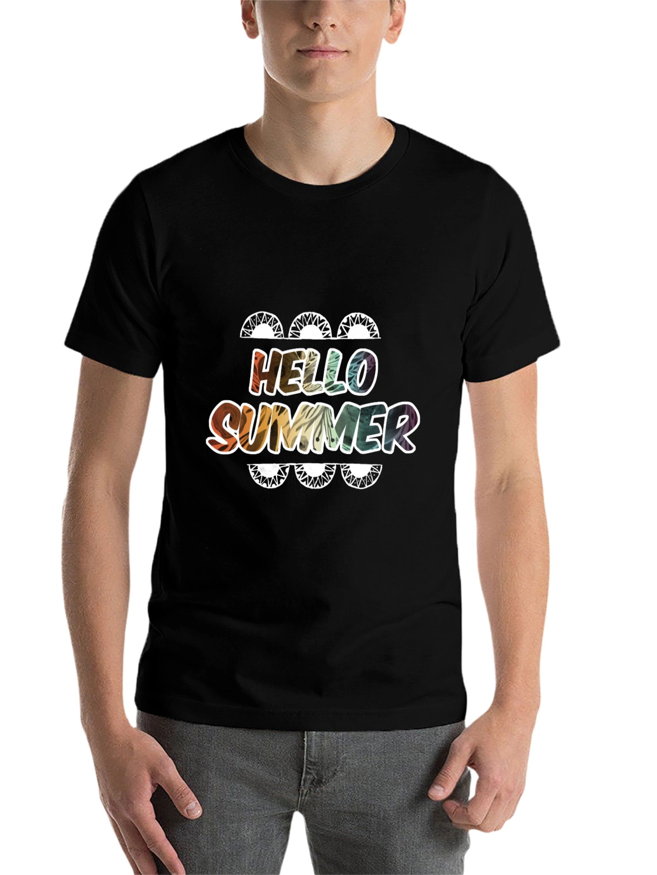 Black Hello Summer Graphic T-Shirt - Cool, Fun Design view 7