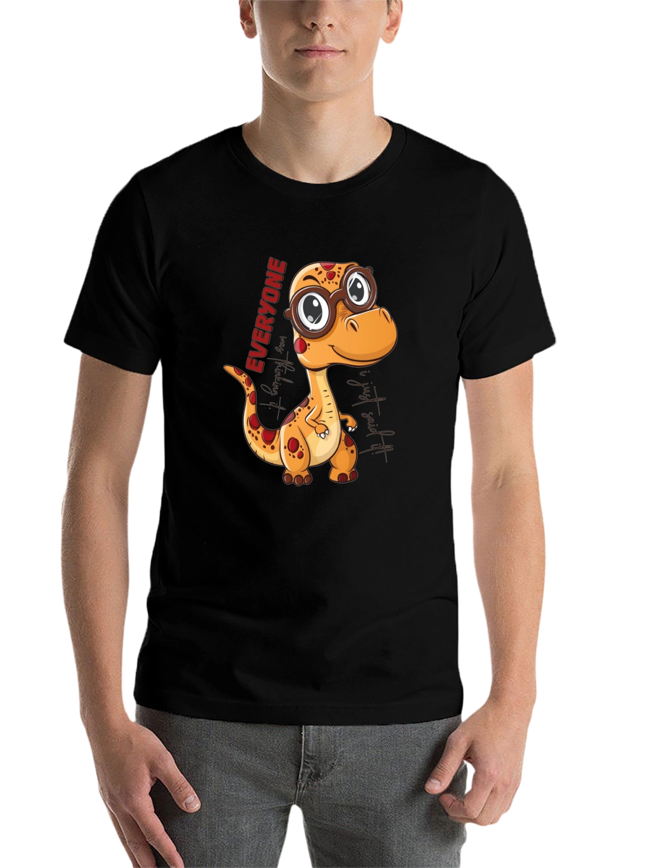 Black Dino Everyone T-Shirt - Cute Cartoon Style view 7