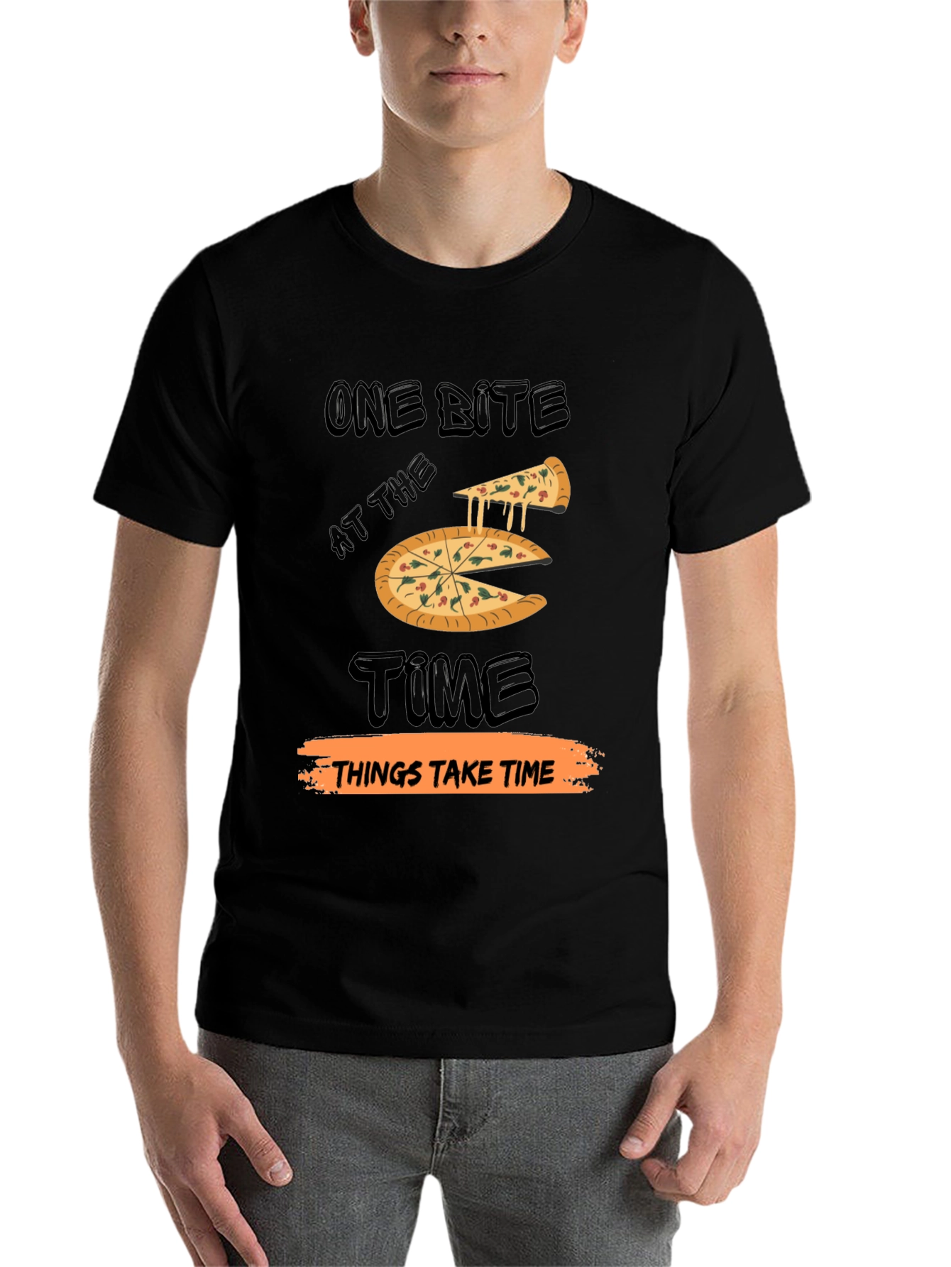 Black One Bite Pizza T-Shirt view 7