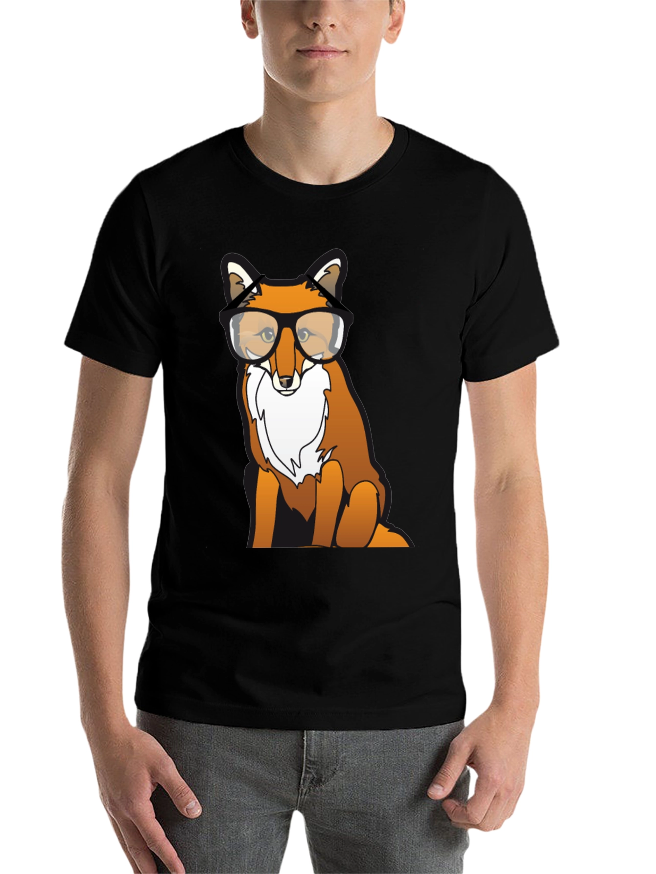 Black Fox with Glasses Graphic T-Shirt view 7