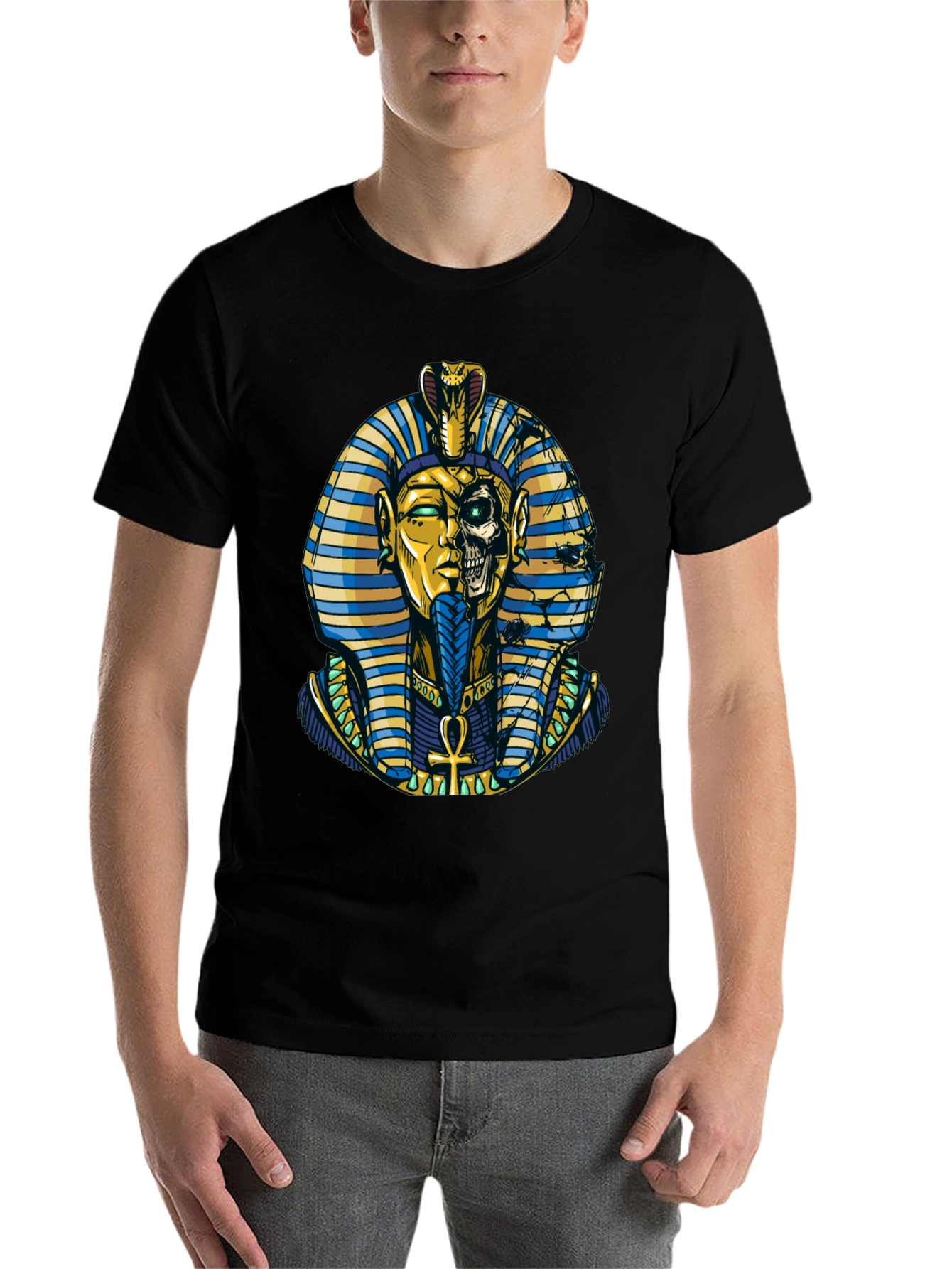 Black Pharaoh Skull Graphic Print Tee view 7
