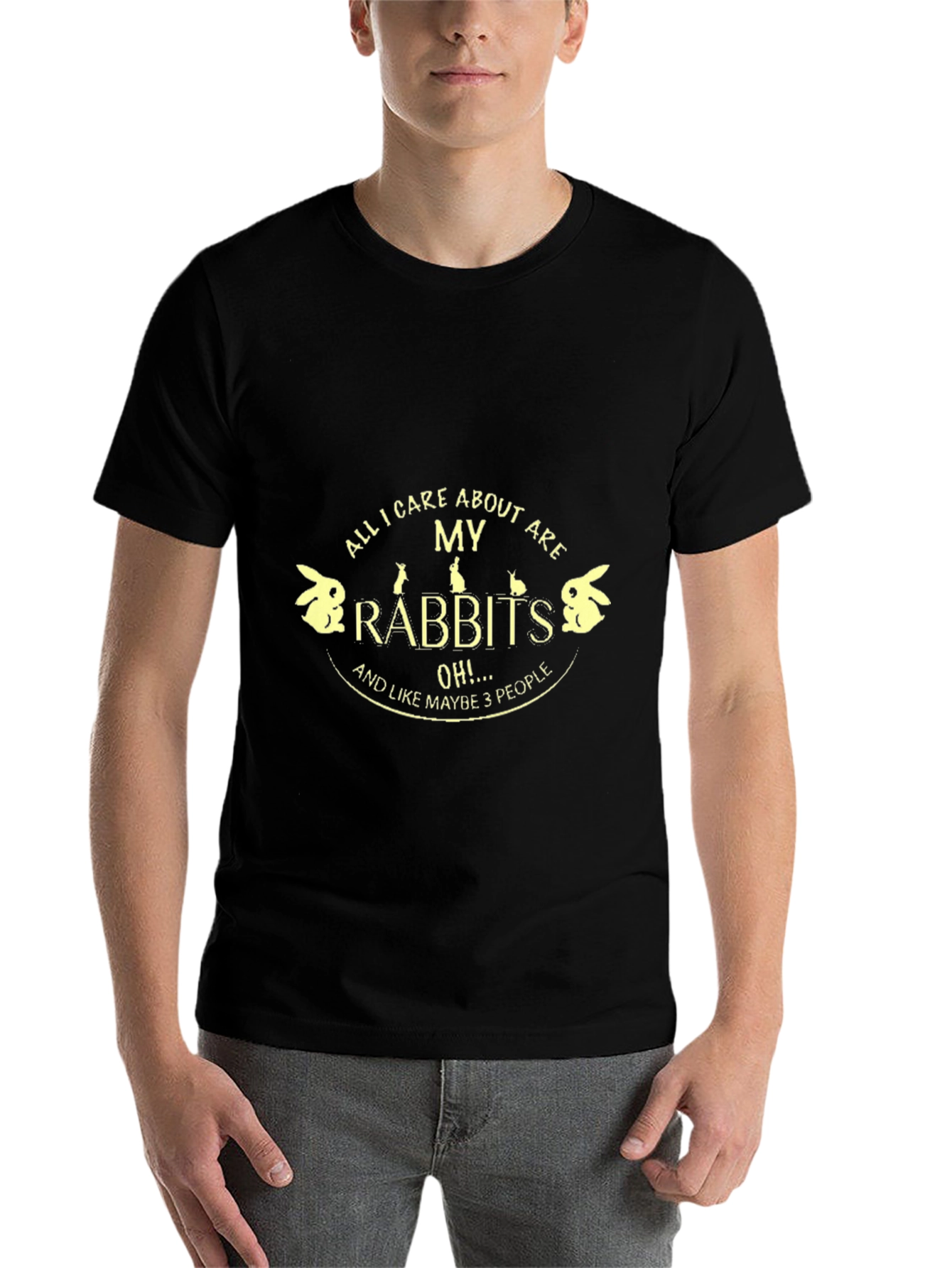 Black Rabbit Lover Graphic Tee - All I Care About Are My Rabbits T-Shirt view 7