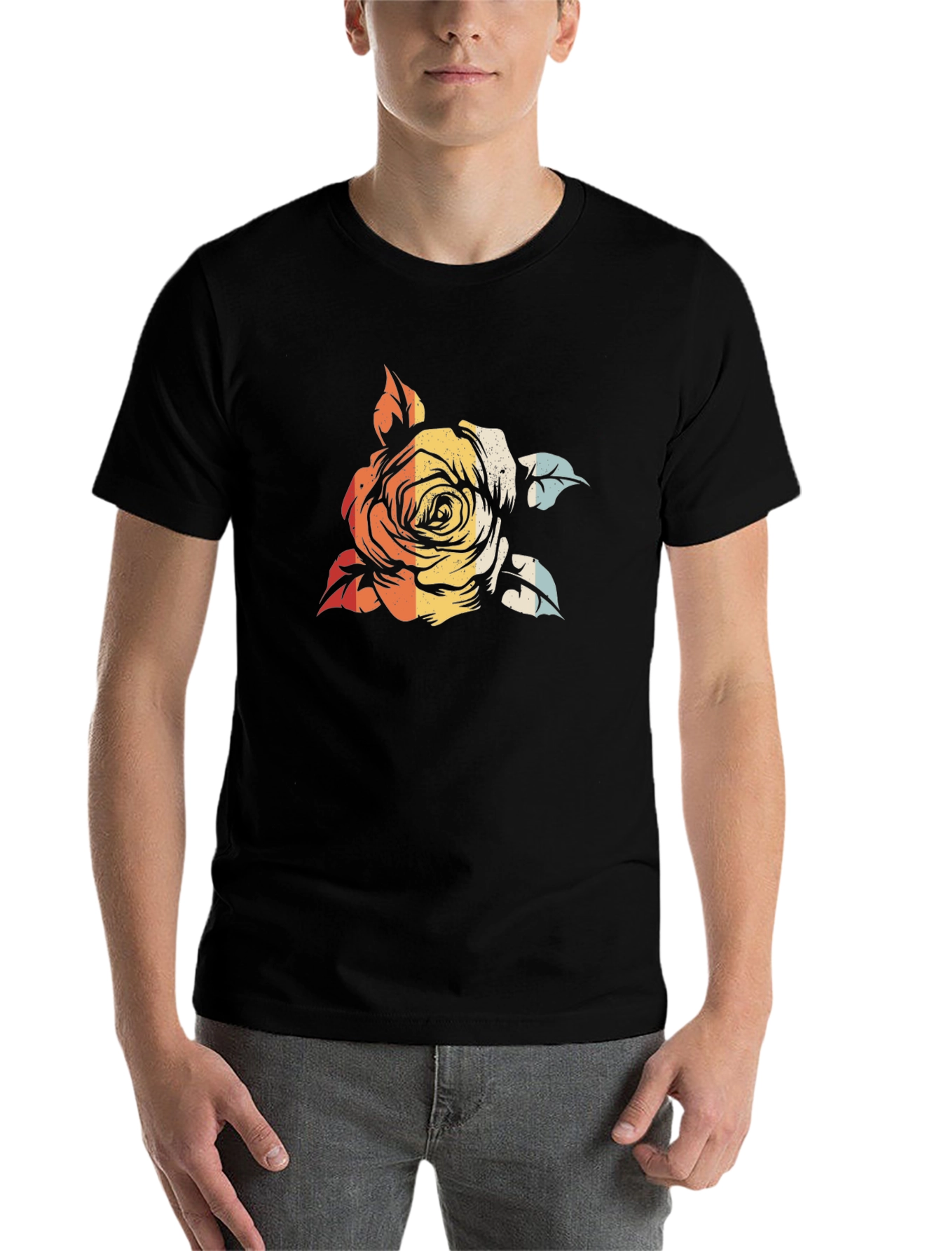 Black Retro Rose Graphic Tee - Black view 7