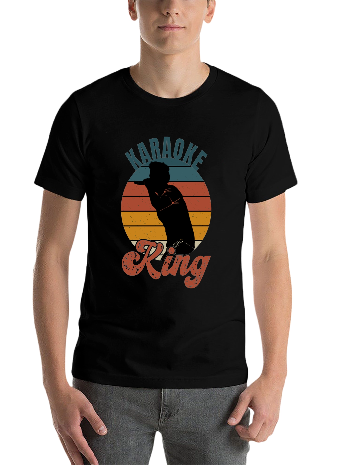 Black Karaoke King Retro Sunset T-Shirt view 7