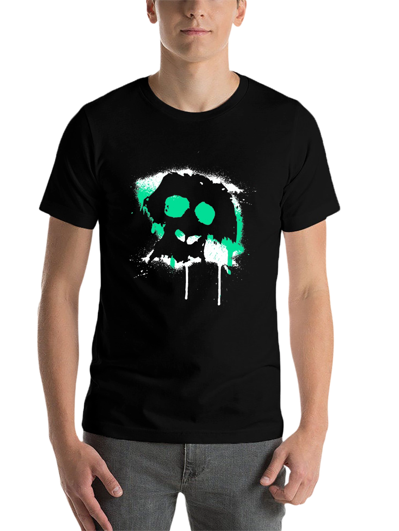Black Grunge Skull Graphic Tee - Black Cotton T-Shirt view 7