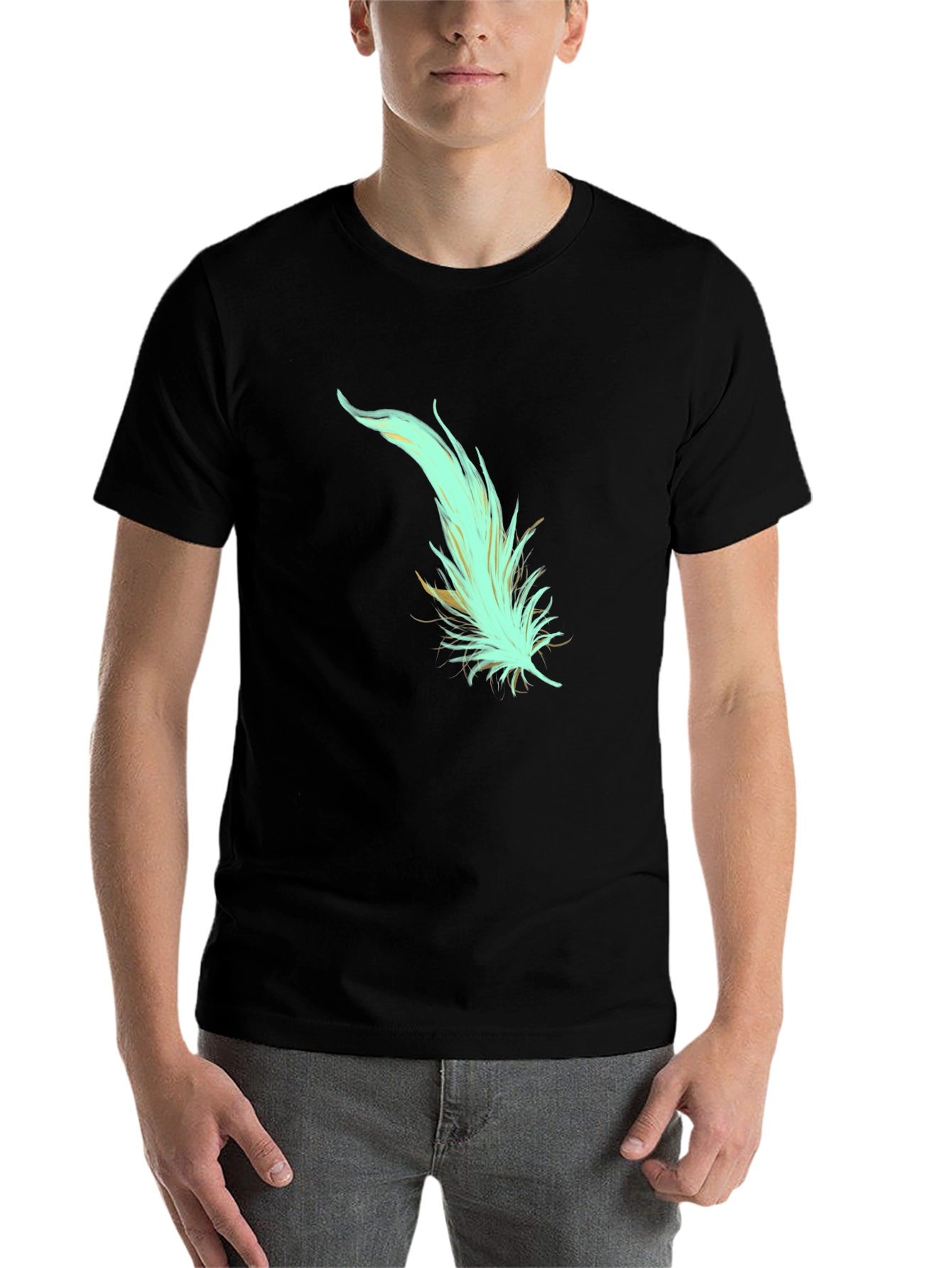 Black Feather Graphic Tee - Soft Cotton Blend, Stylish Design view 7