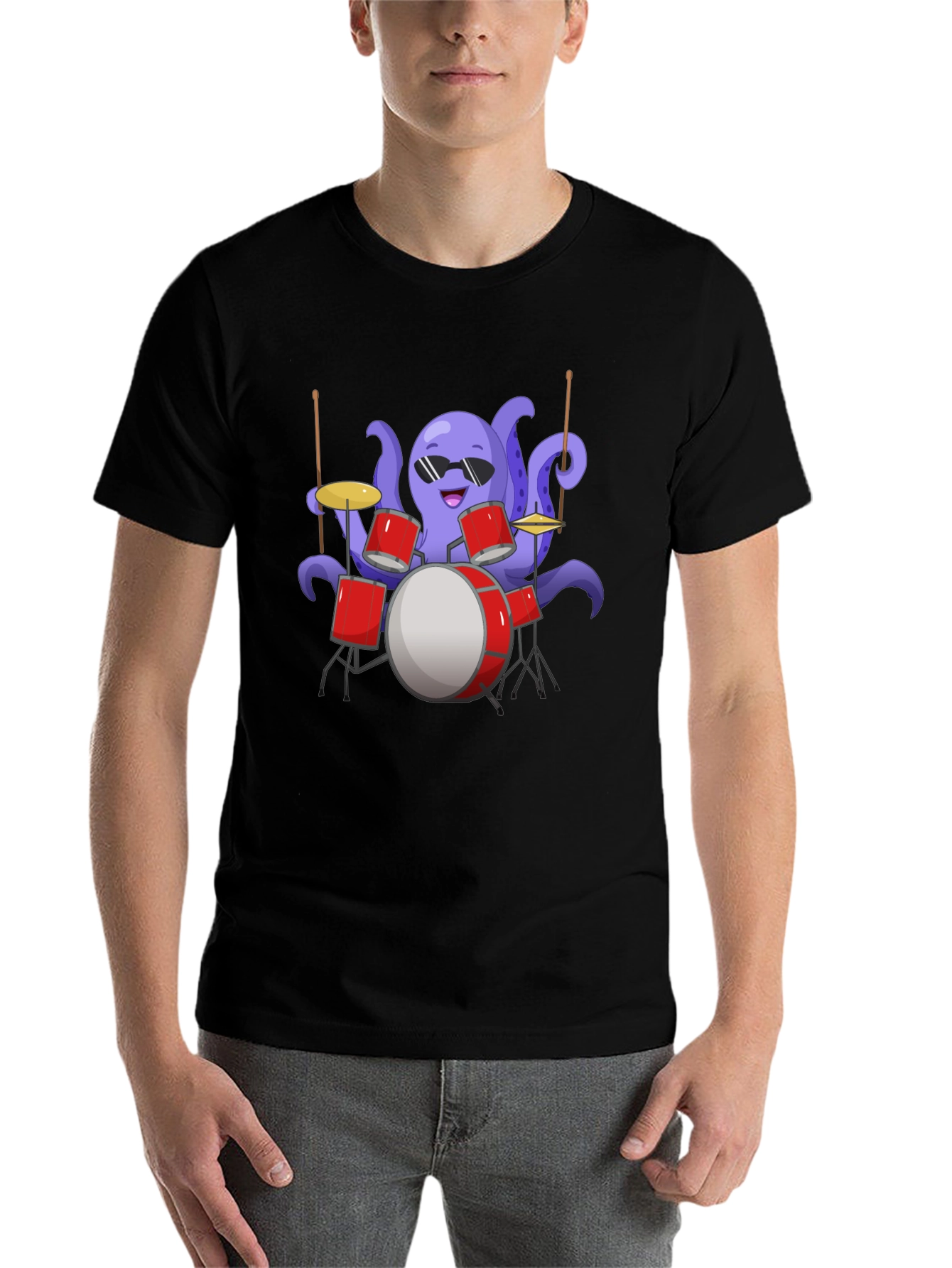 Black Octopus Drummer Graphic Tee - Unique Design view 7