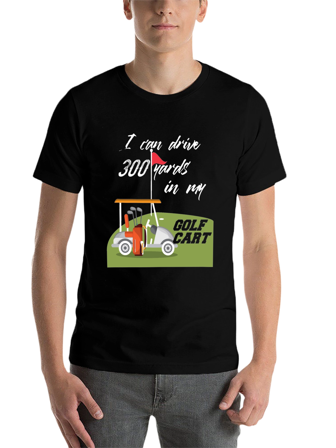 Black Golf Cart 300 Yards Funny T-Shirt view 7