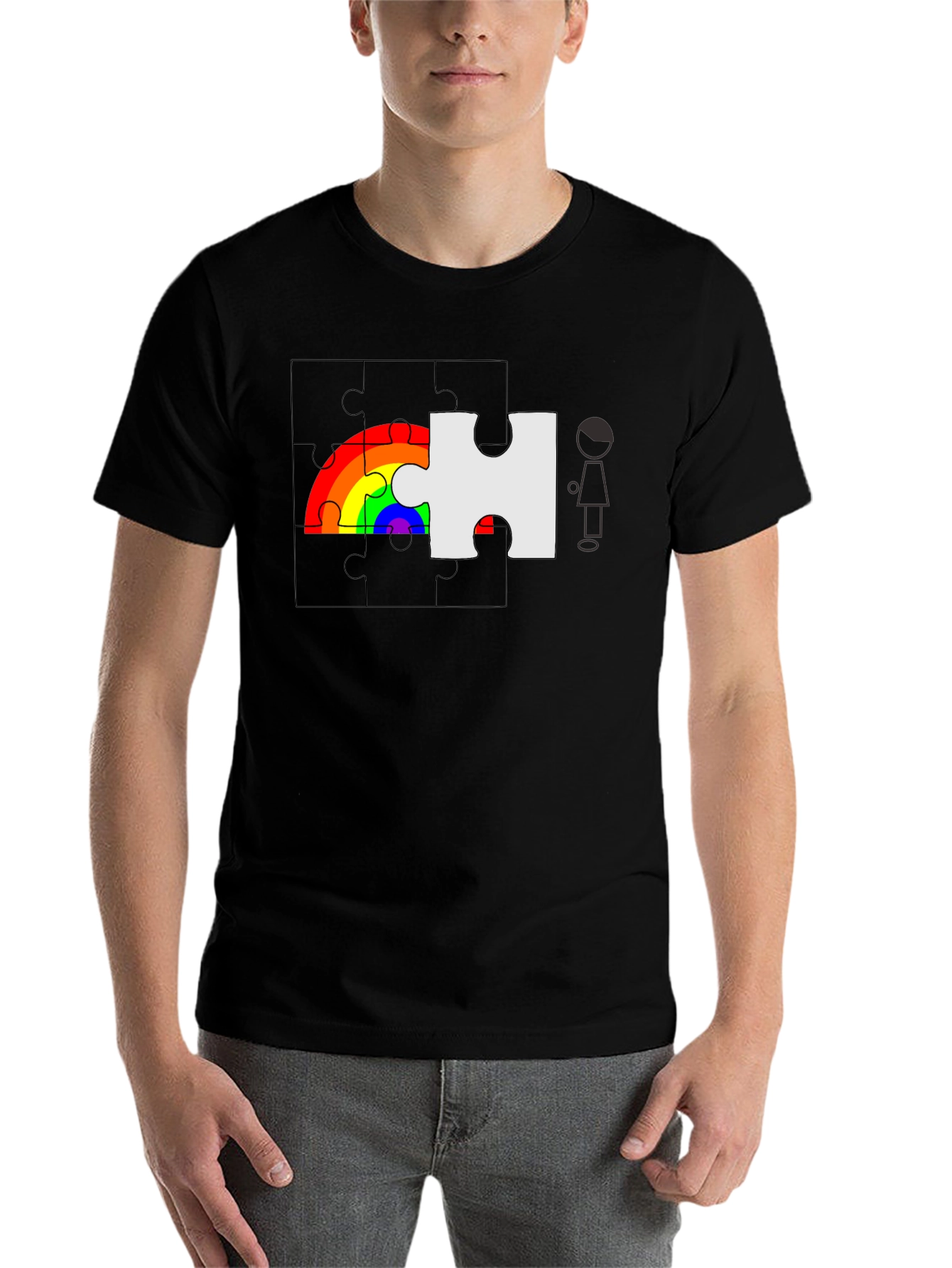 Black Rainbow Puzzle Piece Graphic Tee - Autism Awareness view 7