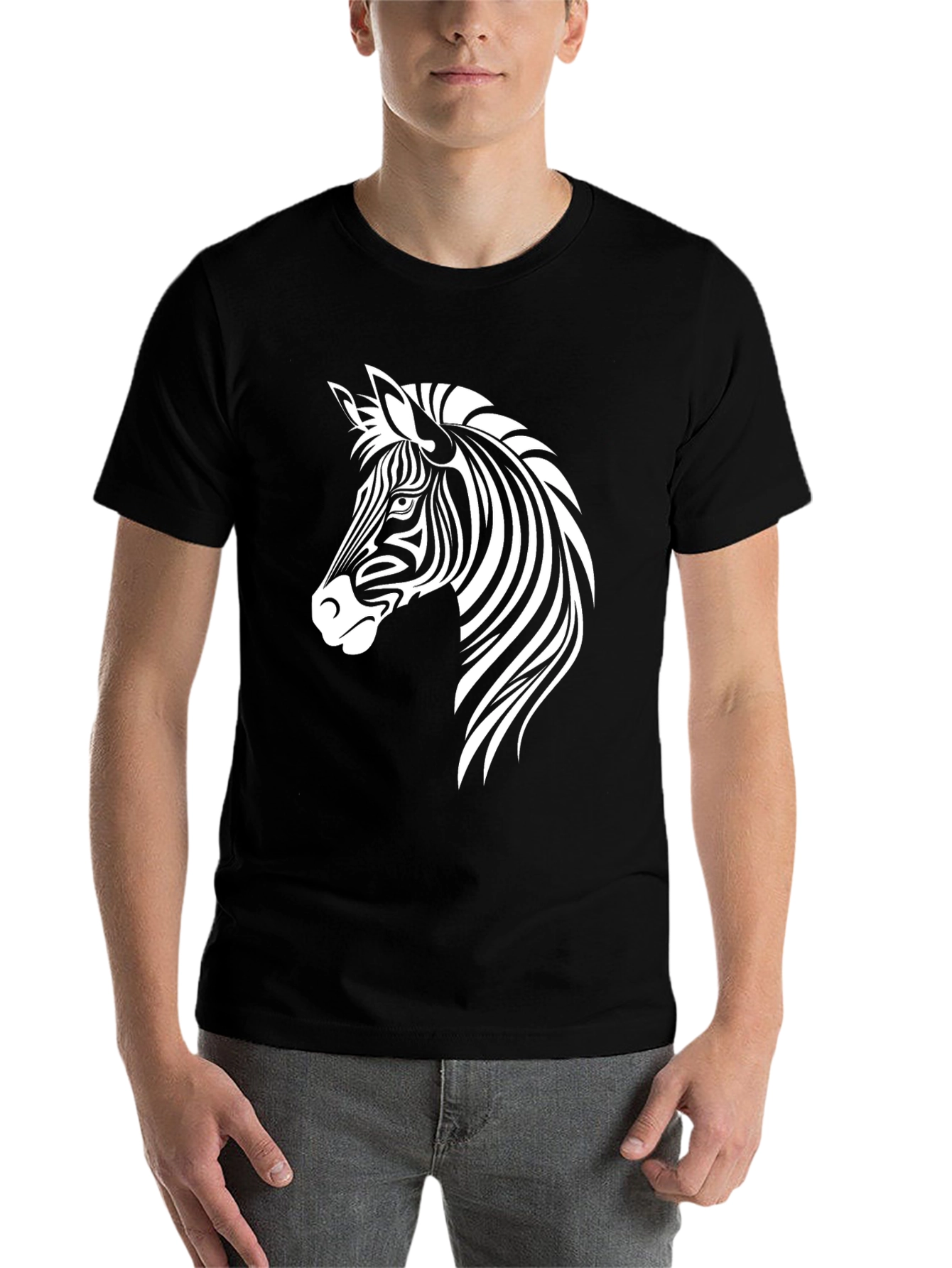 Black Zebra Graphic Black T-Shirt for Men view 7