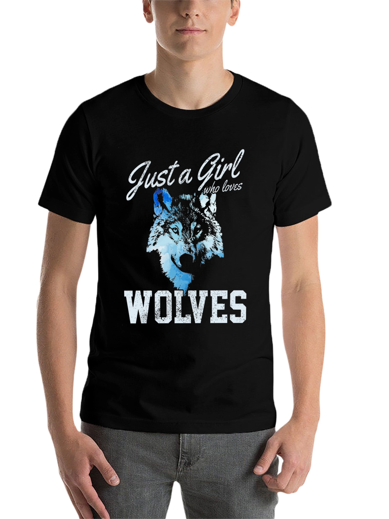 Black Just A Girl Who Loves Wolves T-Shirt view 7