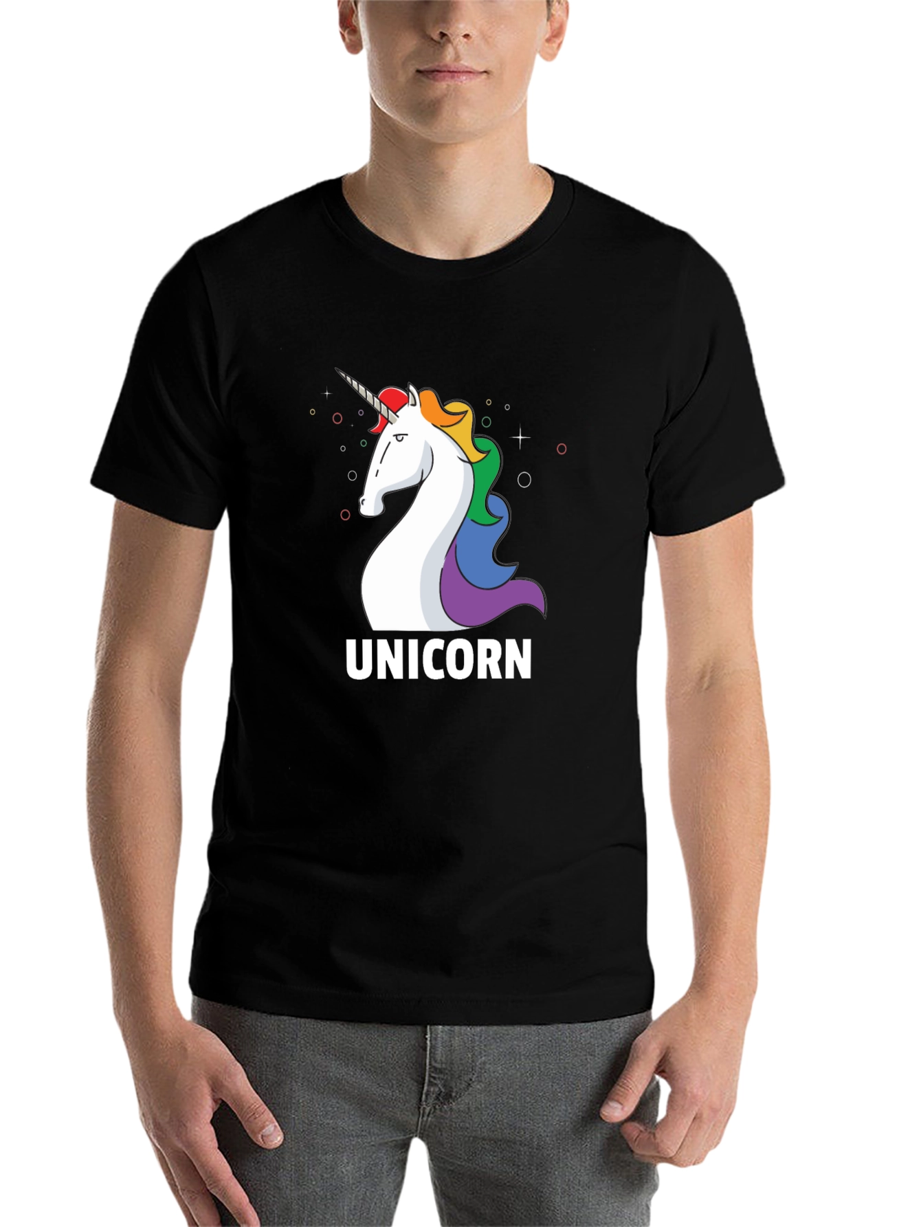 Black Unicorn Graphic Tee - Black Cotton Casual T-Shirt view 7