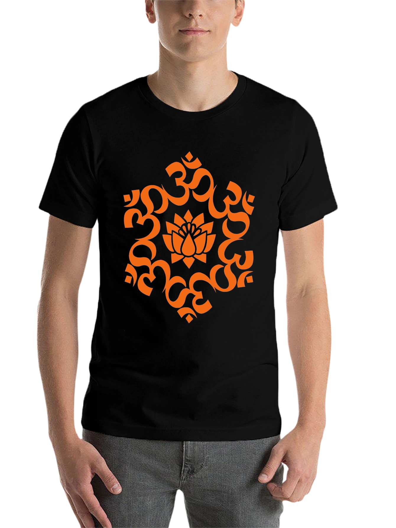 Black Om Lotus Graphic Tee - Spiritual Black T-Shirt view 7