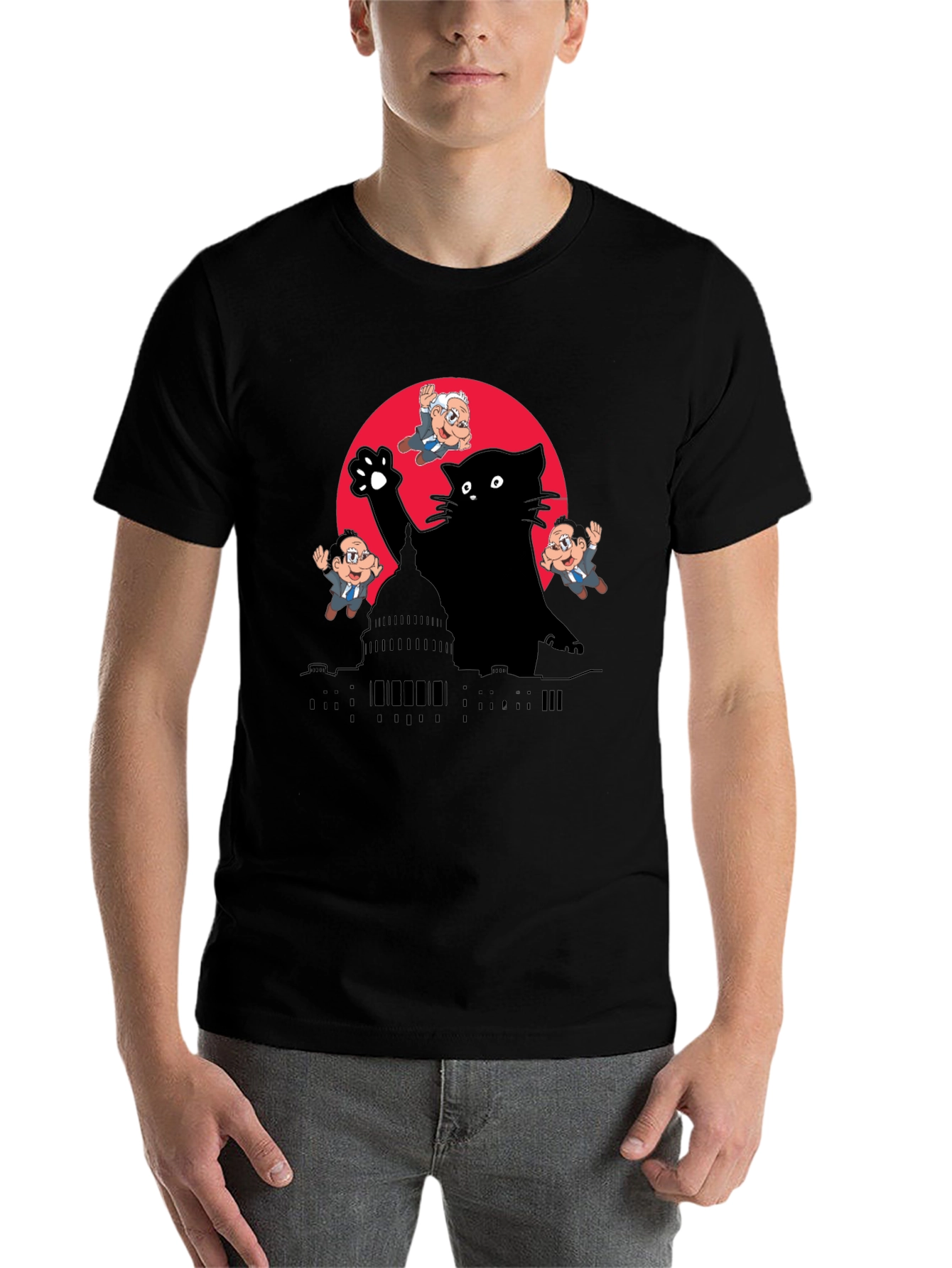 Black Kaiju Cat T-Shirt: Political Satire Tee view 7