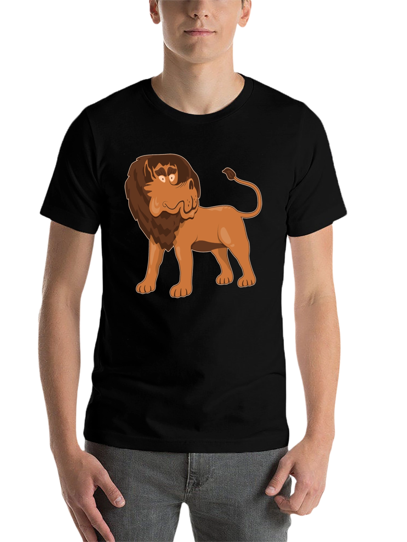 Black Cartoon Lion Graphic Tee - Black view 7