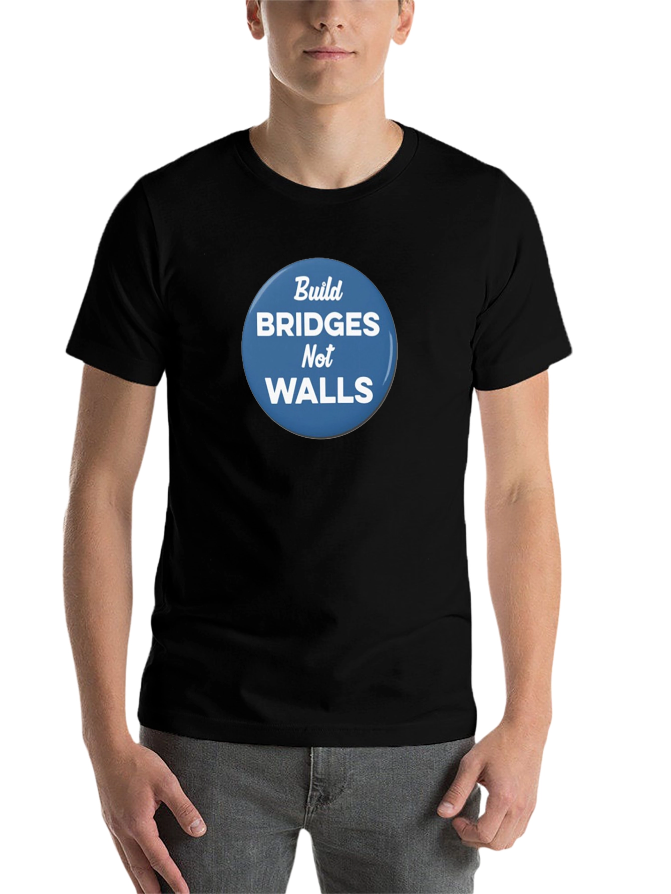 Black Build Bridges Not Walls Graphic Tee view 7
