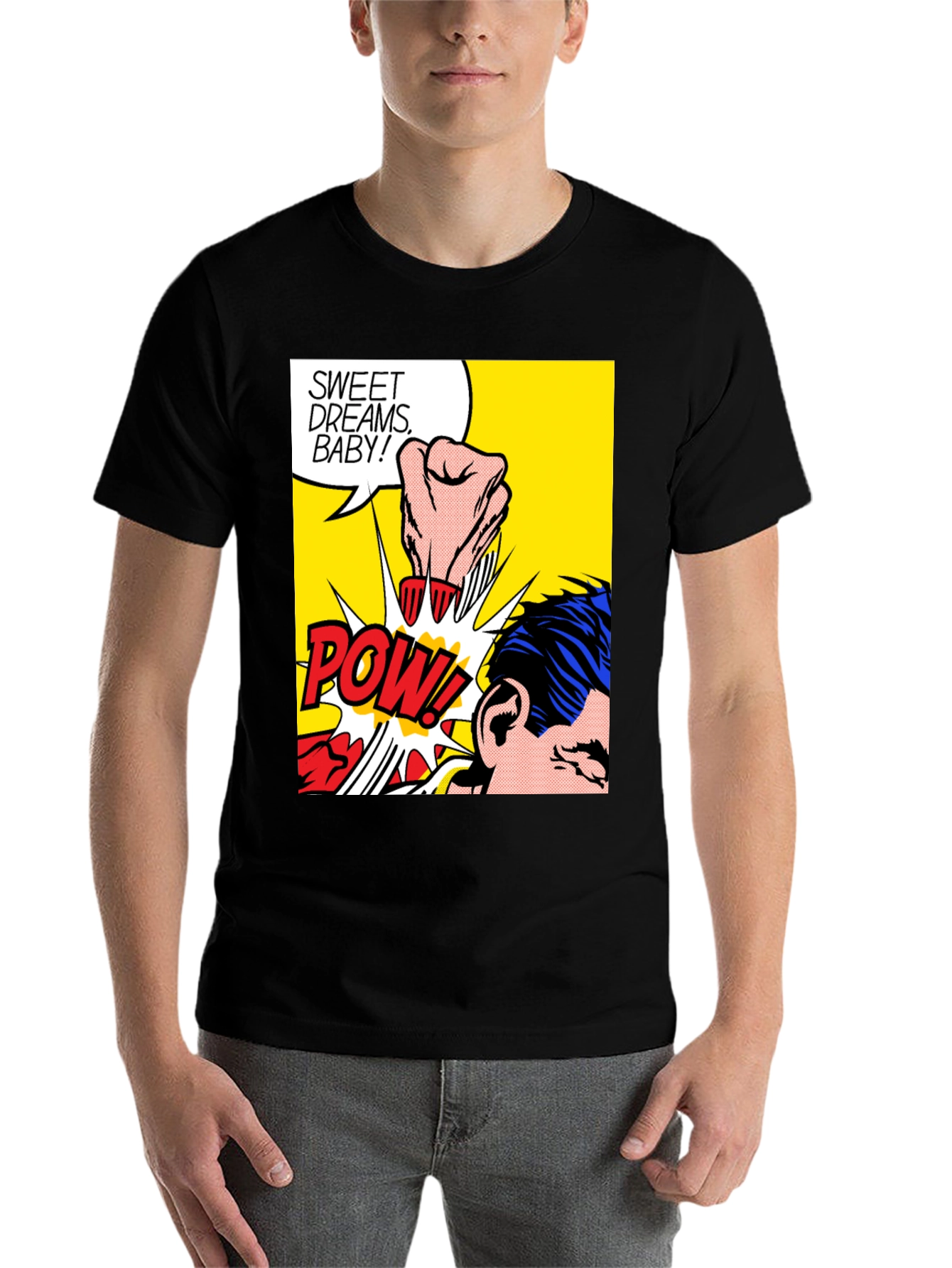 Black Pop Art Pow! Graphic T-Shirt view 7