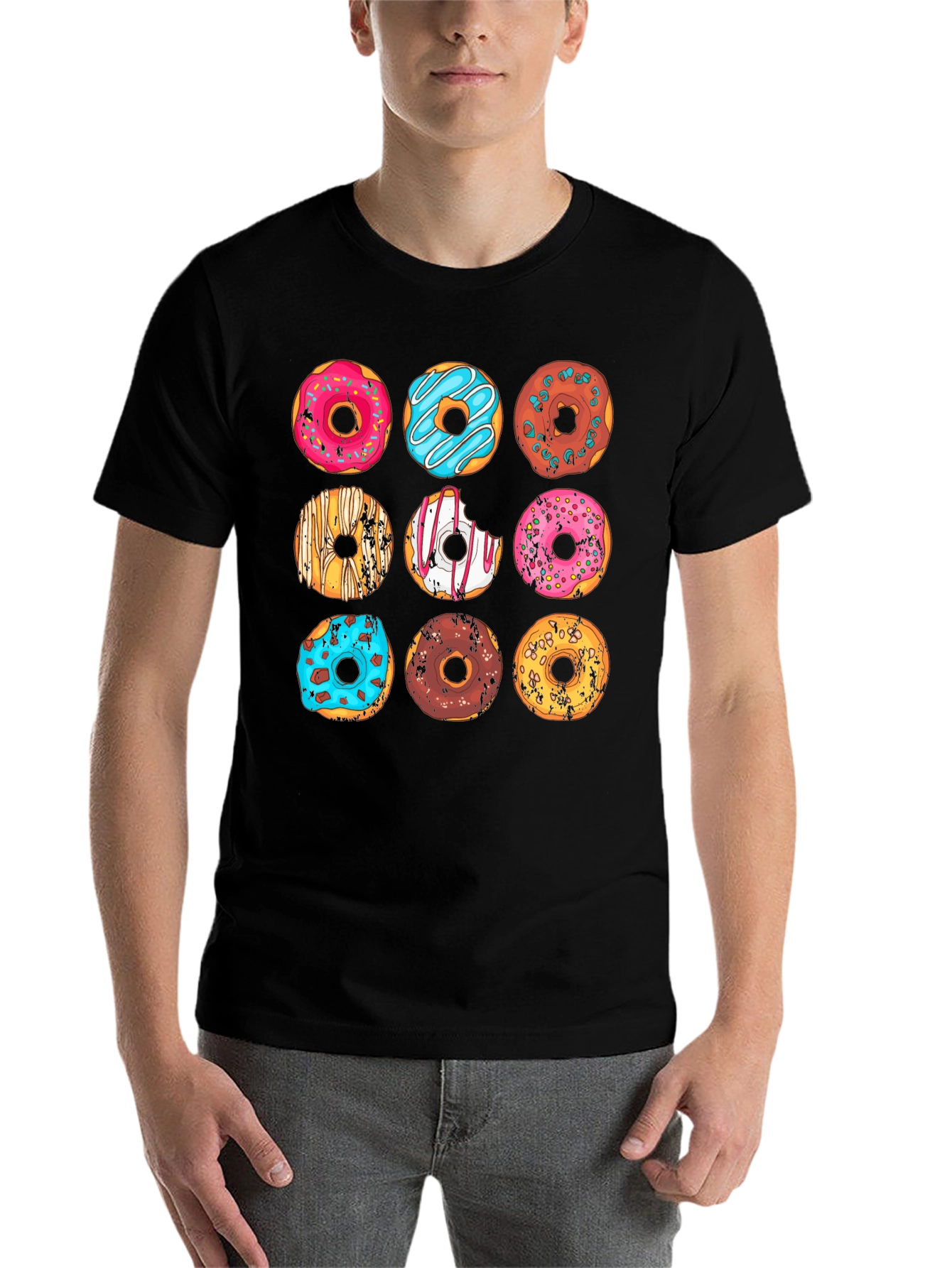 Black Donut Pattern Graphic T-Shirt - Black view 7