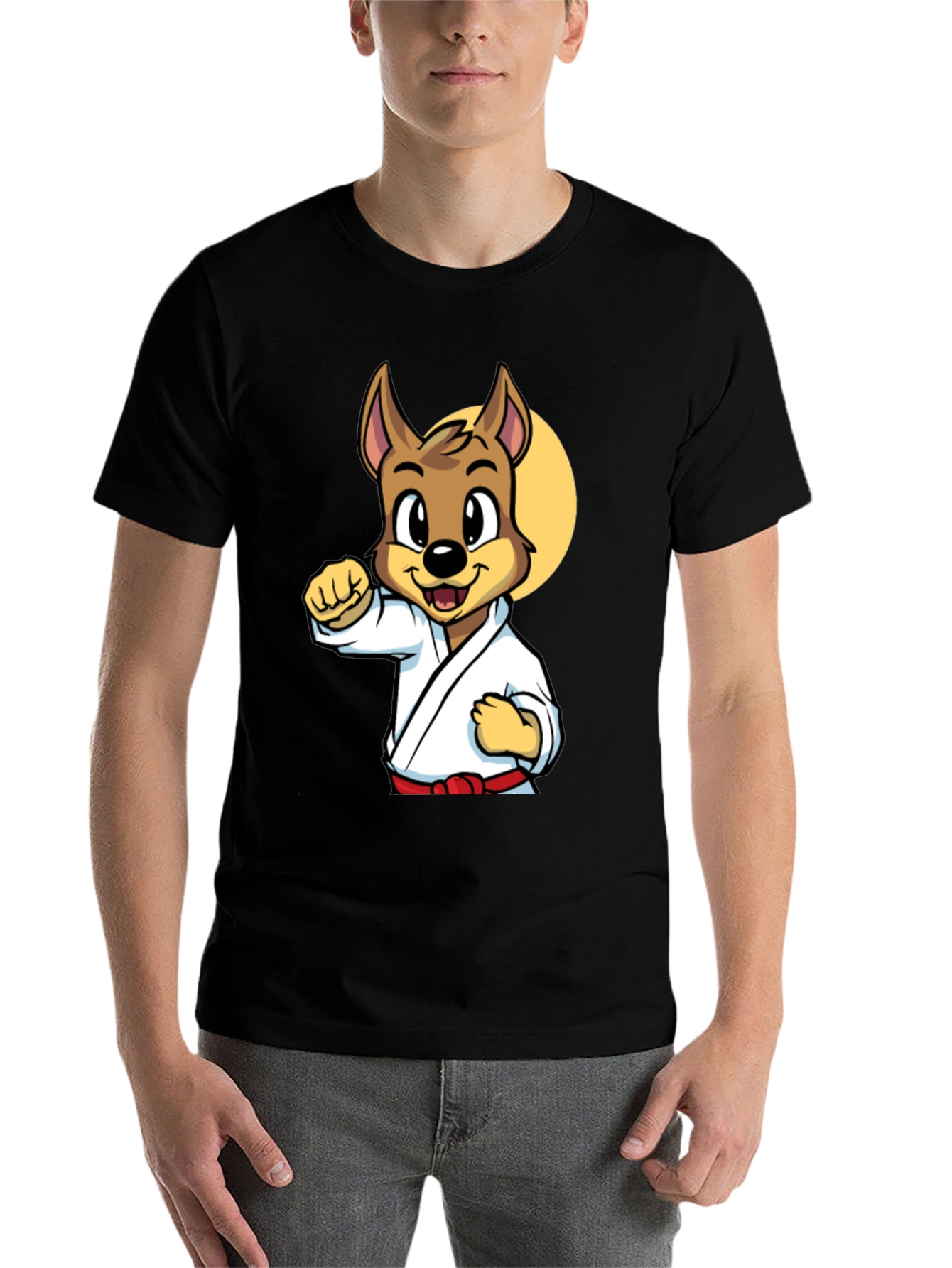 Black Karate Dog Cartoon Graphic T-Shirt - Black view 7