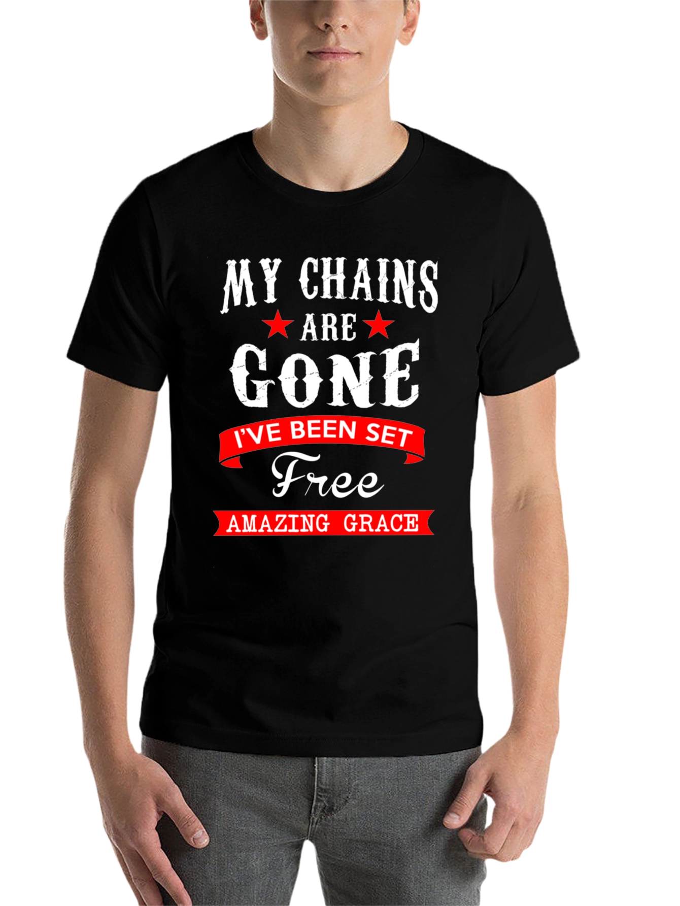 Black My Chains are Gone T-Shirt - Amazing Grace view 7