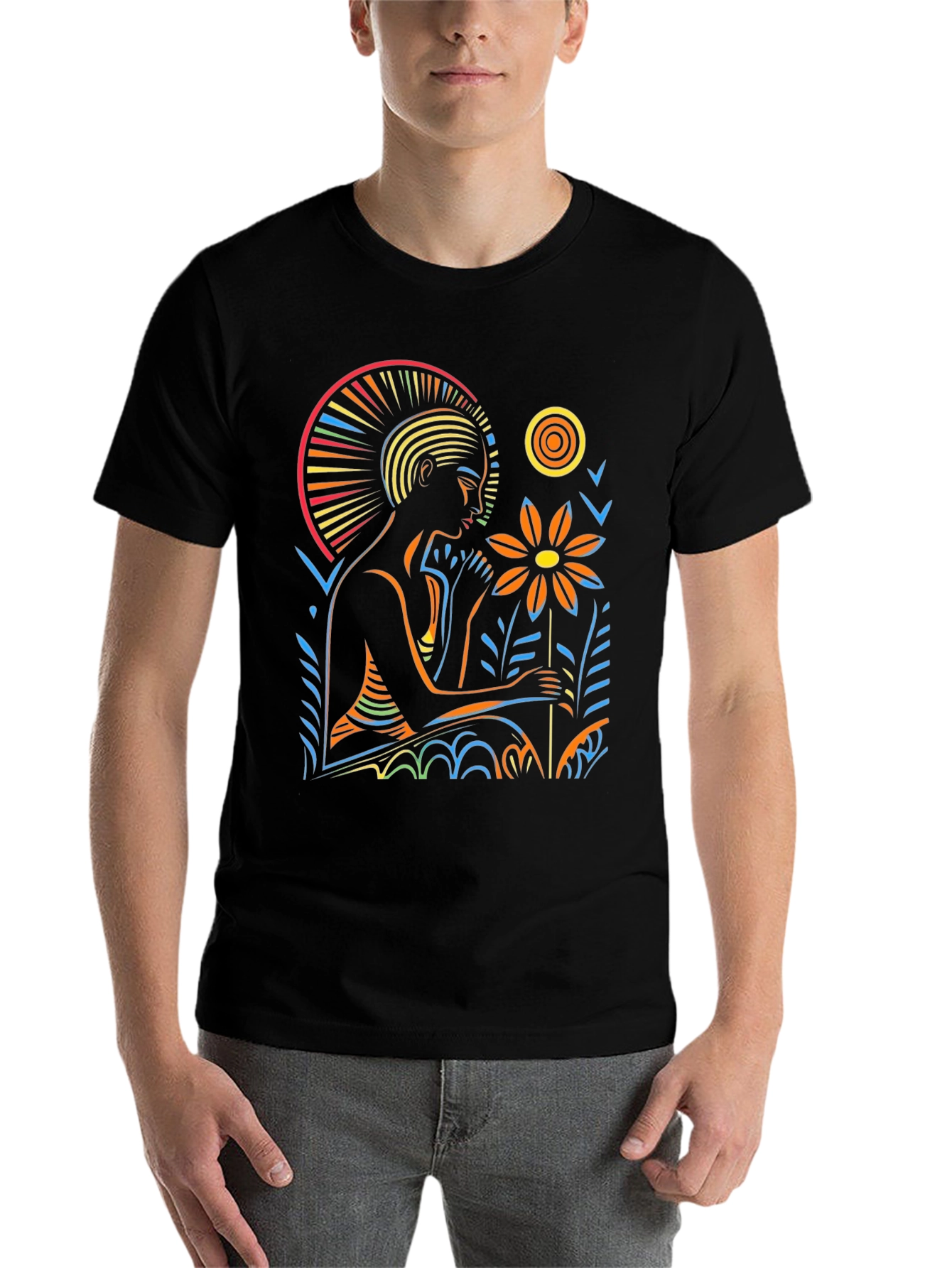 Black Artistic Graphic T-Shirt - Relaxing Figure view 7